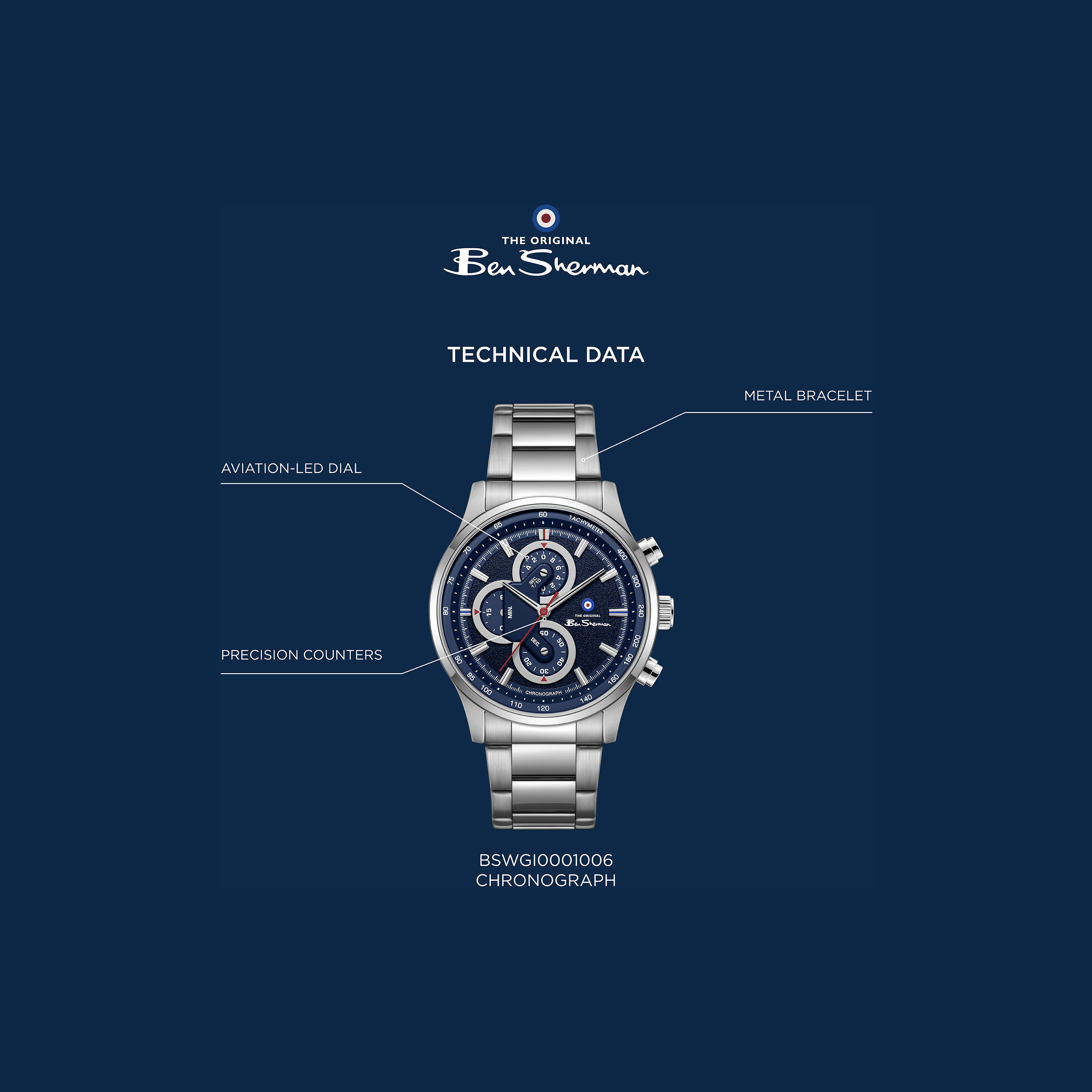 Ben Sherman Men's Blue Round 43.5 MM Chronograph Watch | BSWGI0001006-men-watchesandjewellery-watches-image-5