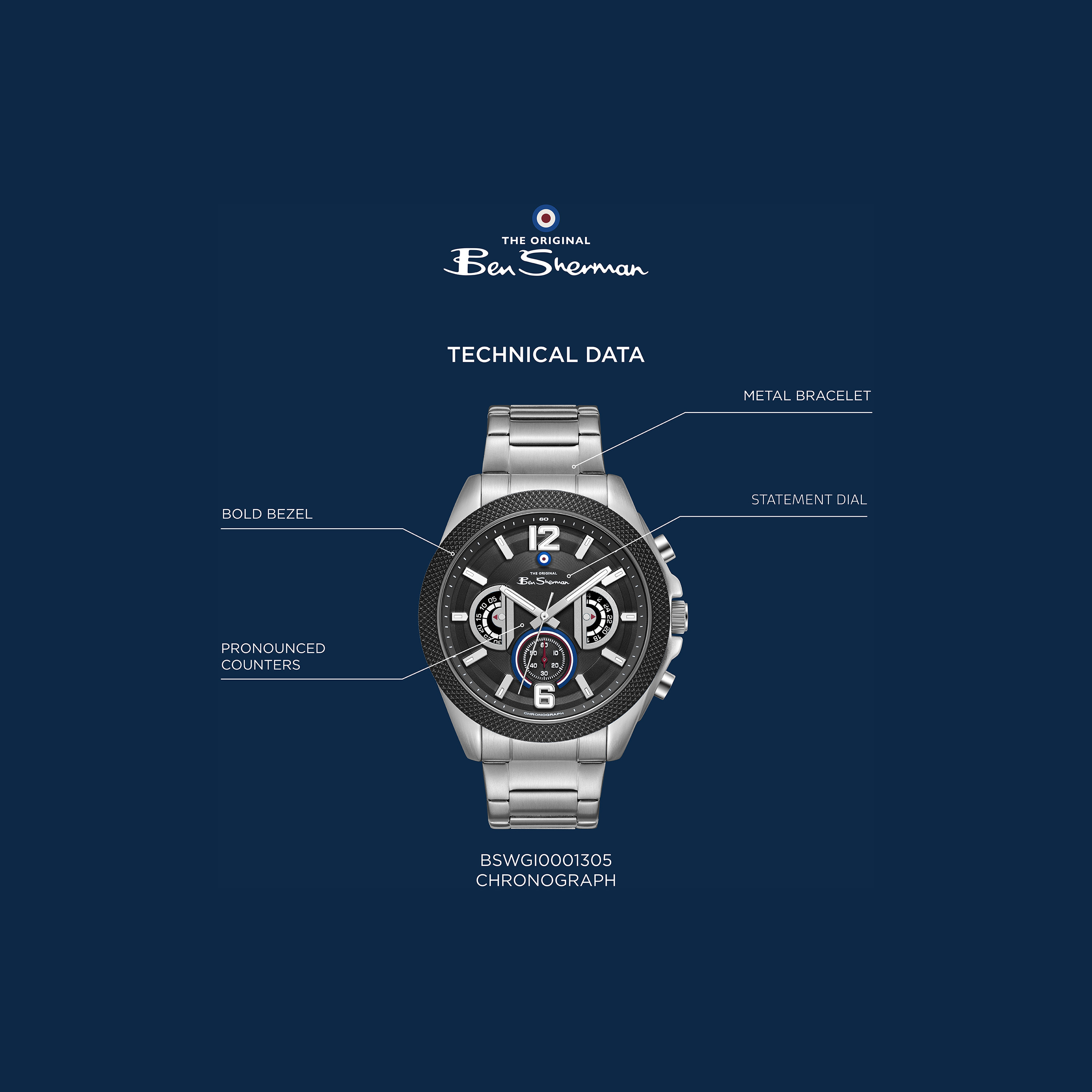 Ben Sherman Men's Black Round 44 MM Chronograph Watch | BSWGI0001305-men-watchesandjewellery-watches-image-5