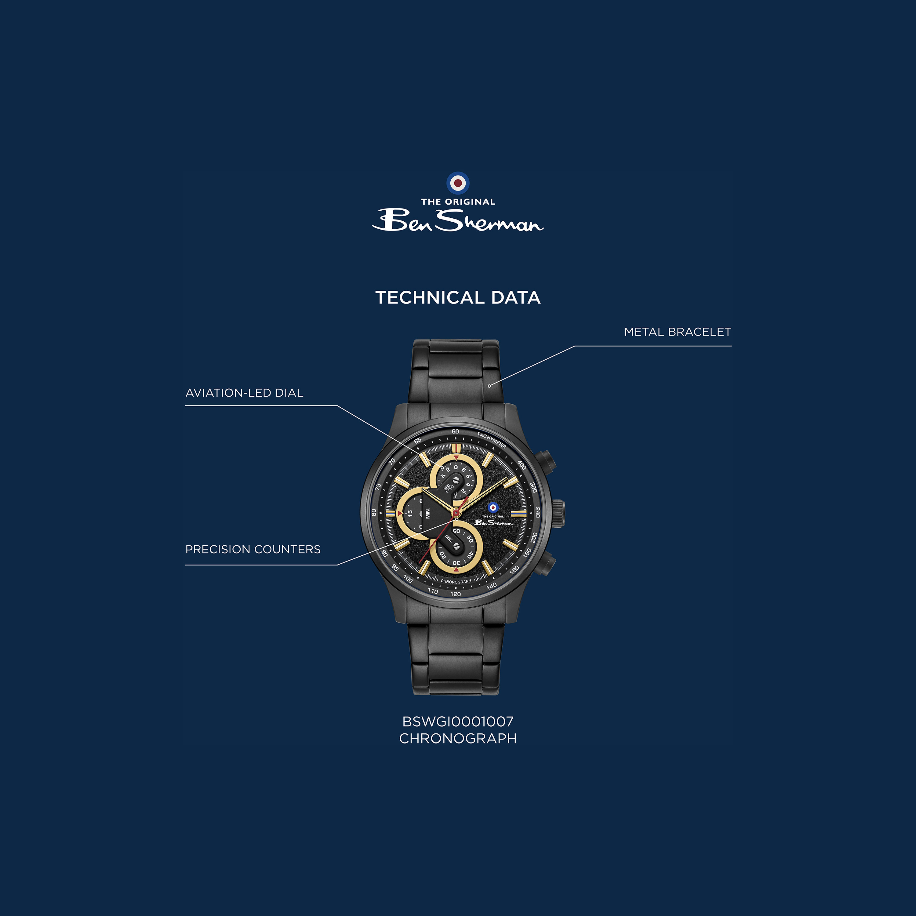 Ben Sherman Men's Black Round 43.5 MM Chronograph Watch | BSWGI0001007-men-watchesandjewellery-watches-image-5