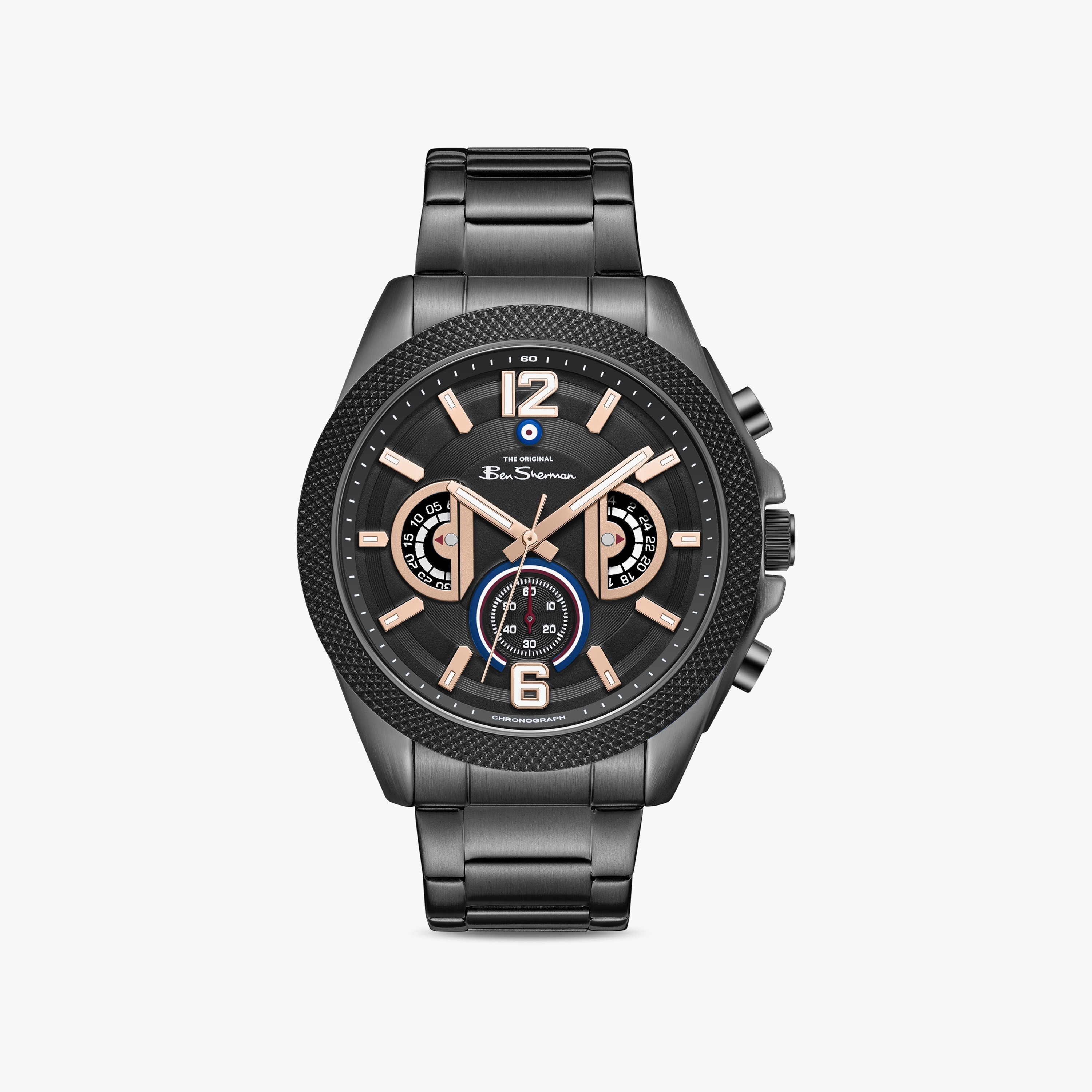 ساعة بن شيرمان رجالية سوداء دائرية 44 مم كرونوغراف | BSWGI0001303-men-watchesandjewellery-watches-image-1