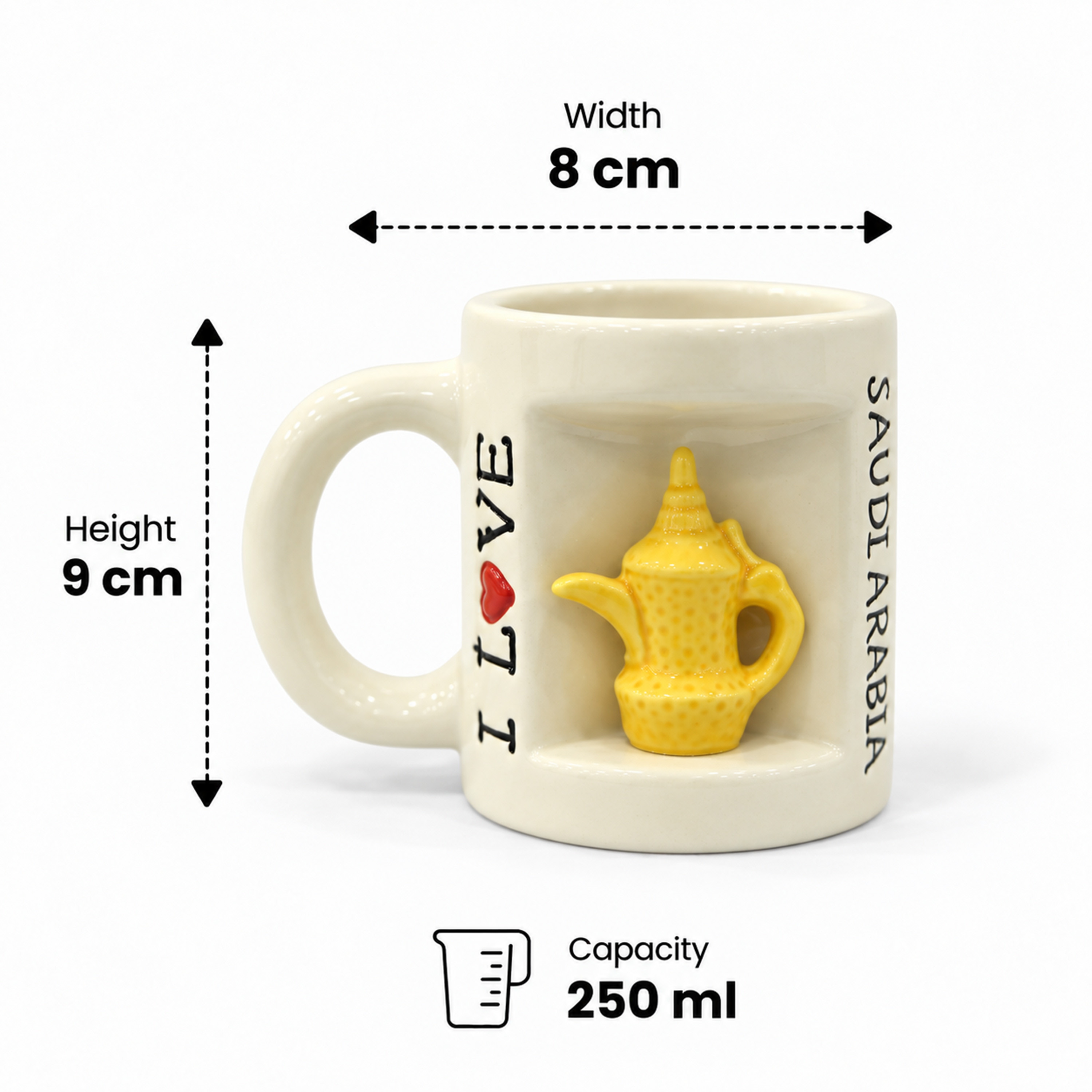 ماغ سيراميك "أحب السعودية" بشعار خريطة المعالم - 250 مل-household-dining-teaandcoffee-mugsandcups-image-2