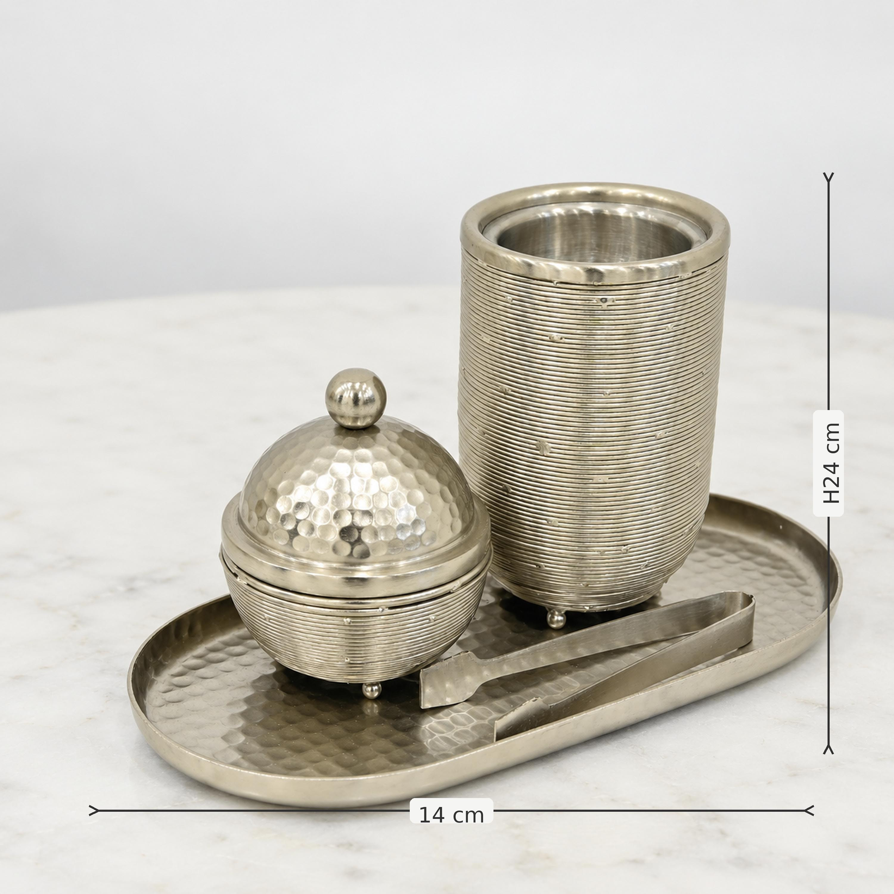 Crafted By Lifestyle Handcrafted Aluminium Bukhoor Burner Set With Tray & Tongs - Silver-household-homefragrance-burners-image-2