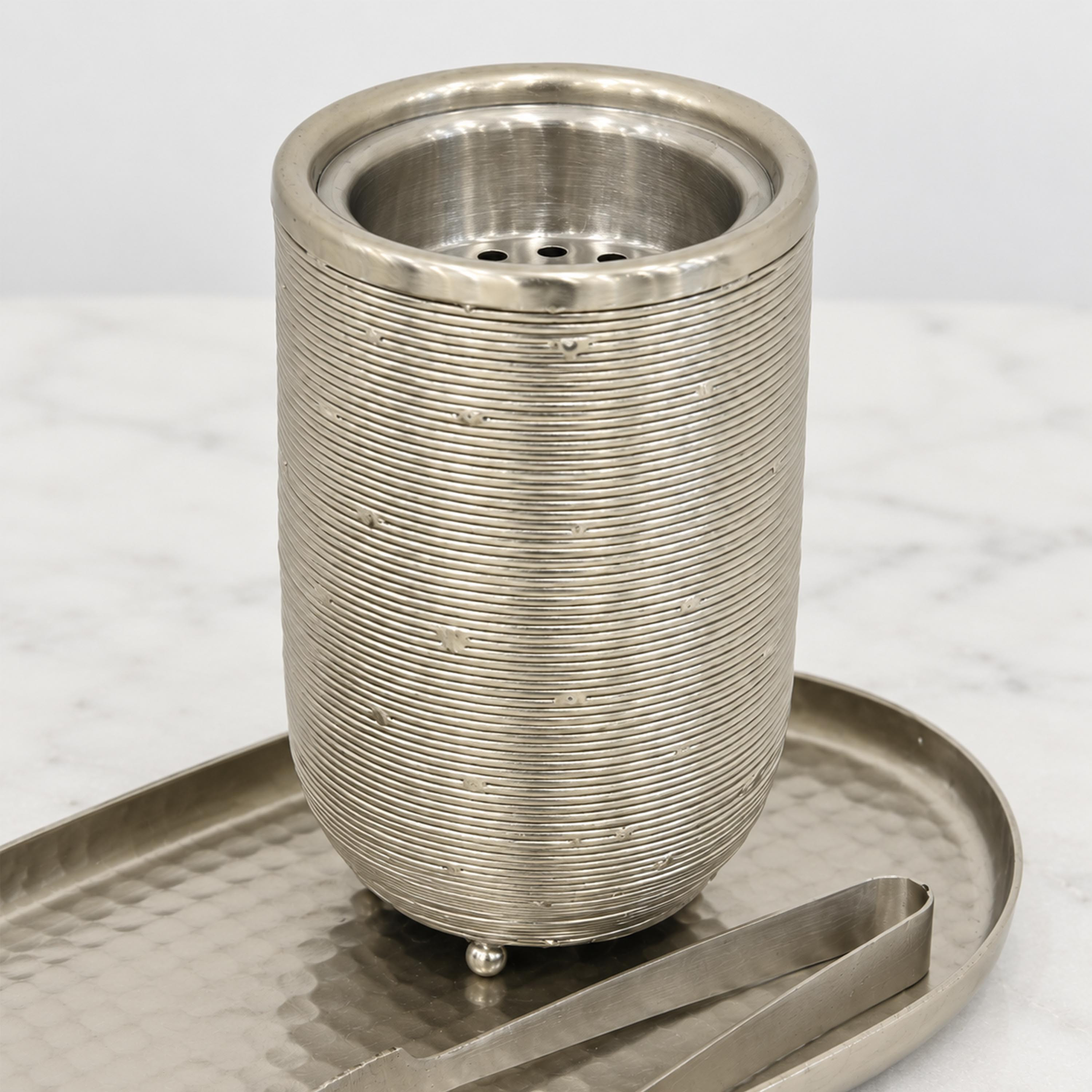 Crafted By Lifestyle Handcrafted Aluminium Bukhoor Burner Set With Tray & Tongs - Silver-household-homefragrance-burners-image-4