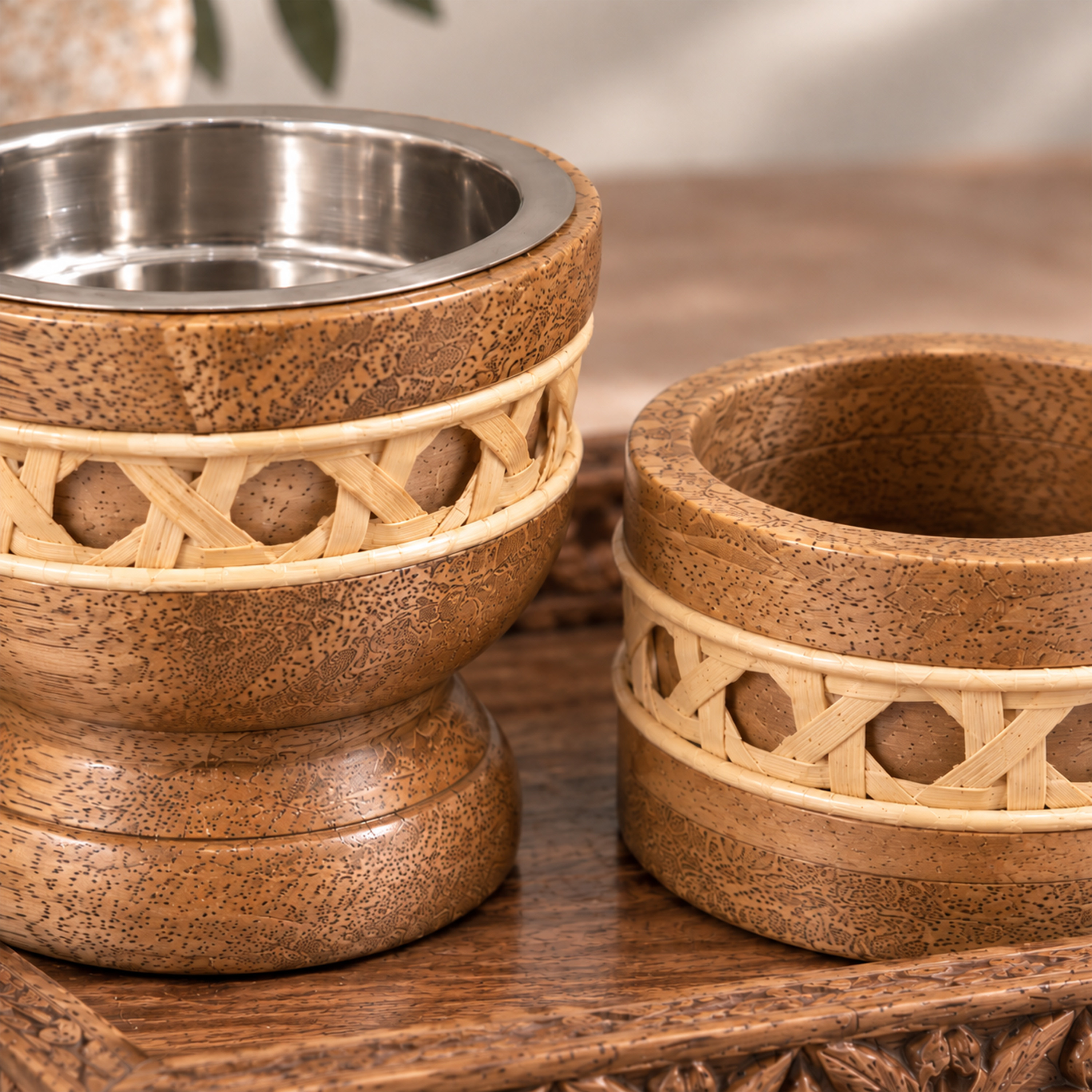 Crafted By Lifestyle Natural Mango Wood & Rattan Bukhoor Burner Set Of 2-household-homefragrance-burners-image-4
