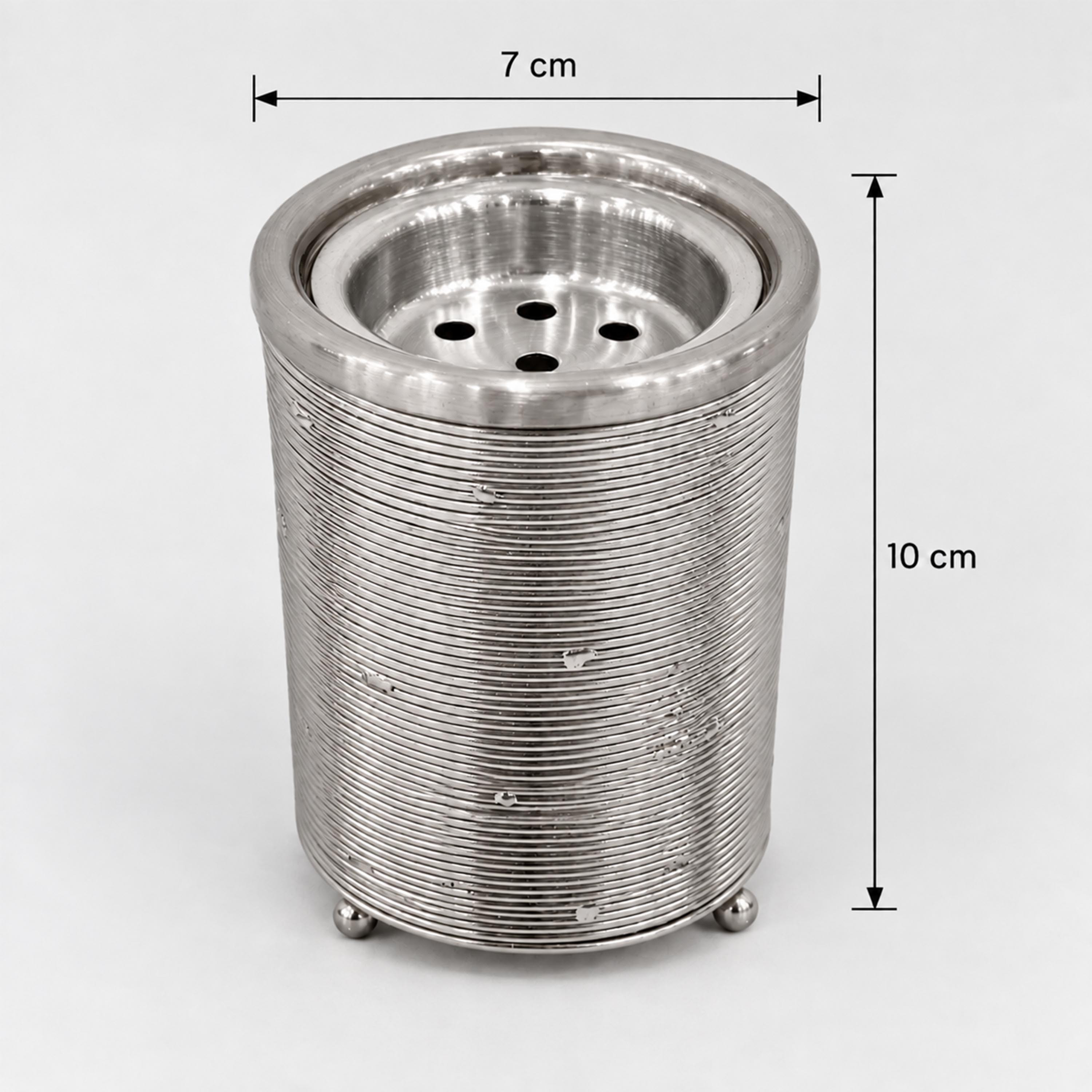 Crafted By Lifestyle Ribbed Aluminium Bukhoor Burner Box - Silver-household-homefragrance-burners-image-2