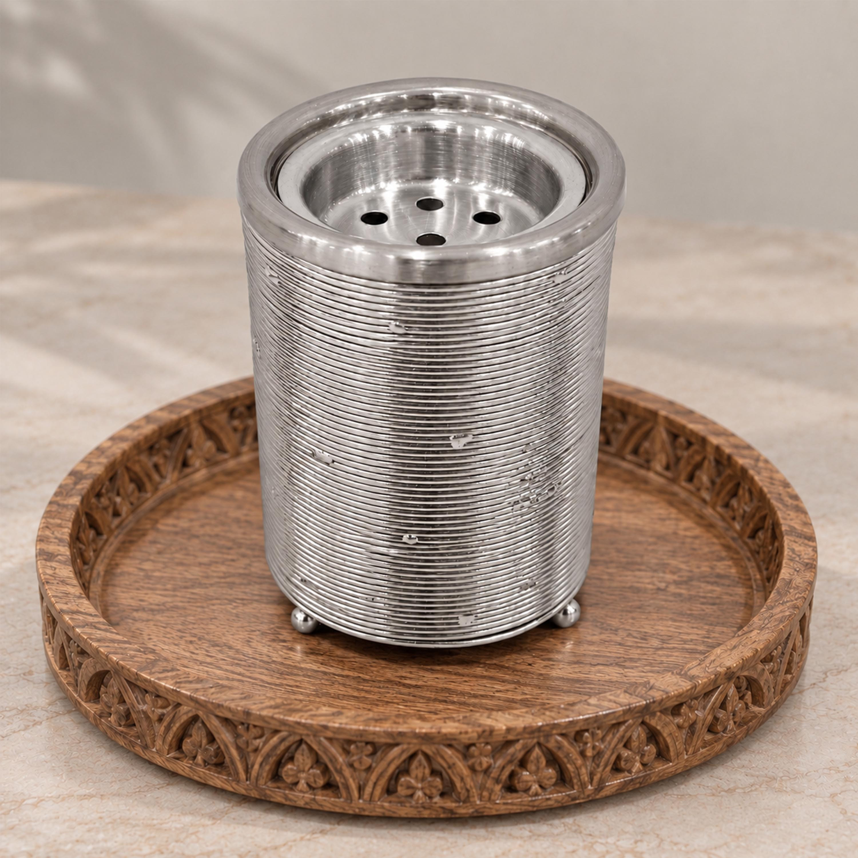 Crafted By Lifestyle Ribbed Aluminium Bukhoor Burner Box - Silver-household-homefragrance-burners-image-5