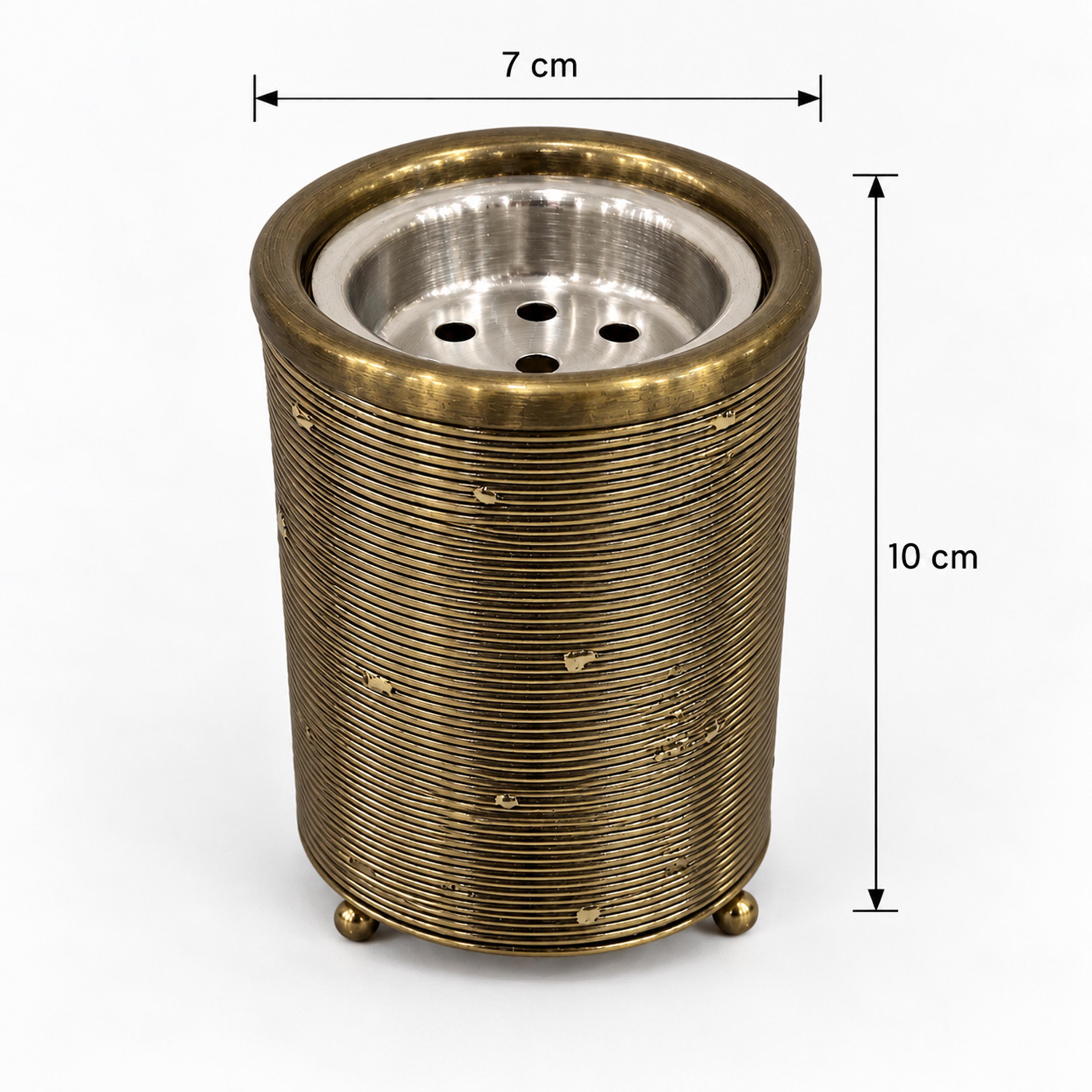Crafted By Lifestyle Ribbed Aluminium Bukhoor Burner Box - Gold-household-homefragrance-burners-image-2