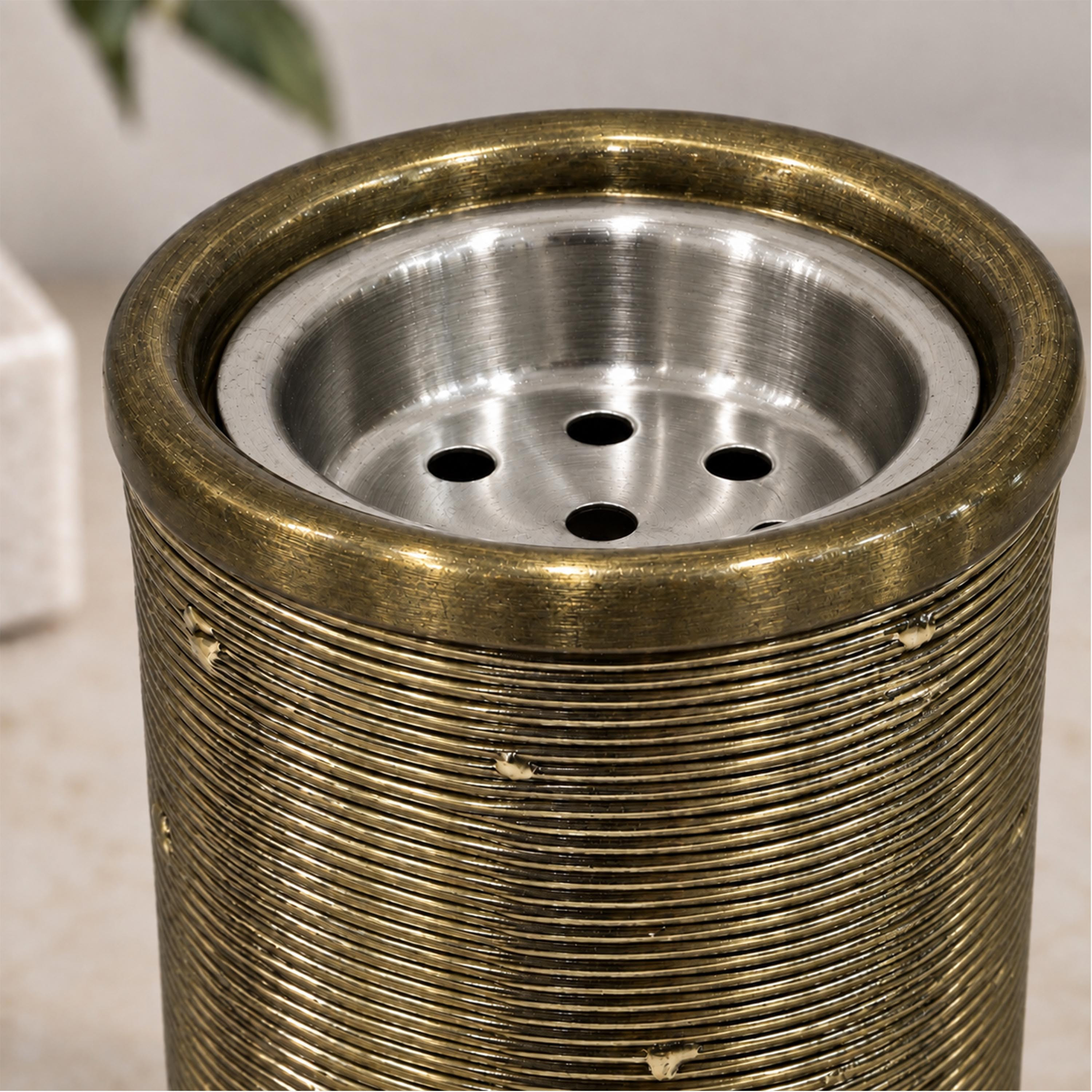 Crafted By Lifestyle Ribbed Aluminium Bukhoor Burner Box - Gold-household-homefragrance-burners-image-4