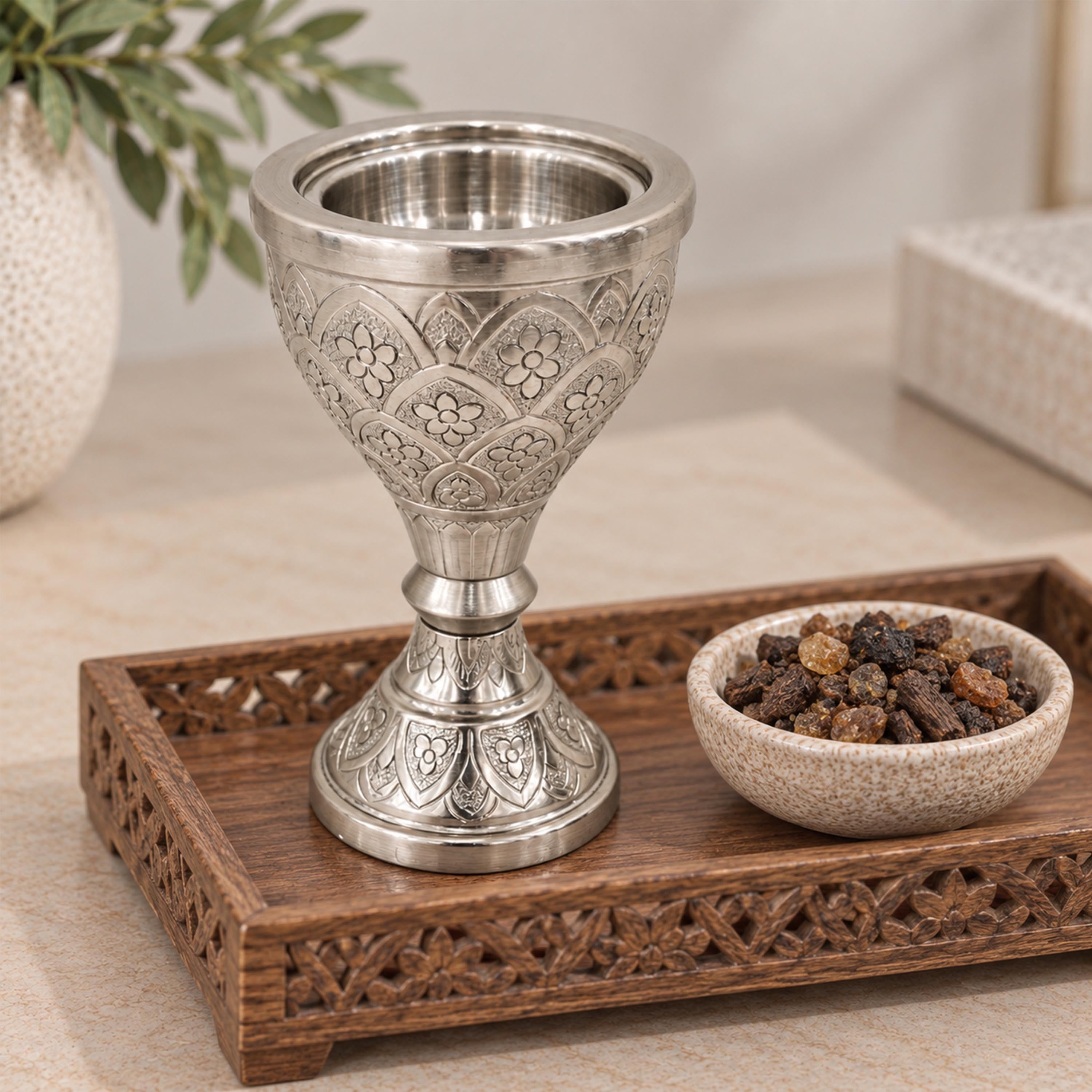 Crafted By Lifestyle Floral-Engraved Aluminium Bukhoor Burner-household-homefragrance-burners-image-5