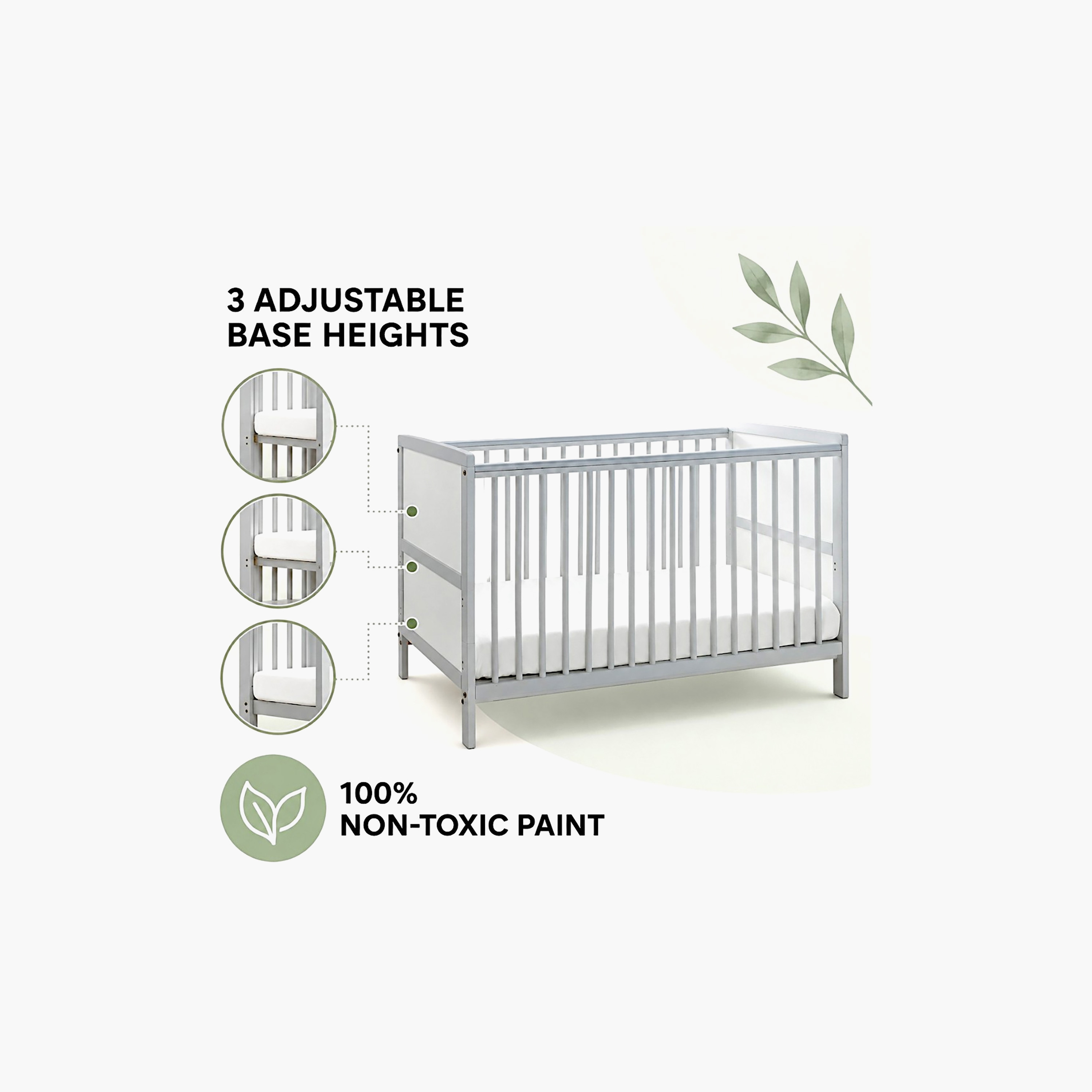 سرير أطفال قابل للتحويل 2 في 1 سيدني بارتفاع قابل للتعديل من كيندر فالي-baby-nursery-furniture-cribsandbeds-beds-image-2