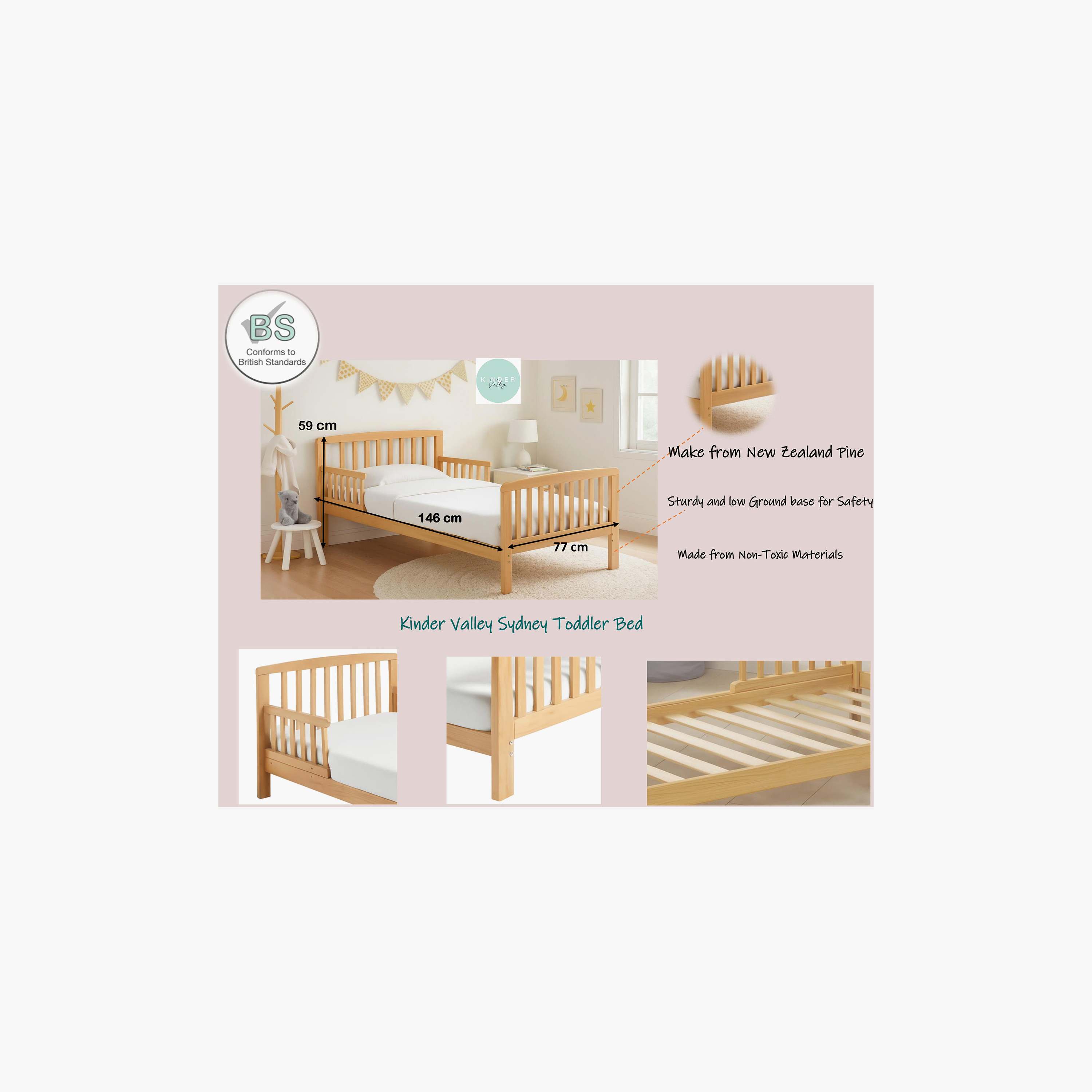 سرير خشب صنوبر للأطفال الصغار سيدني من كيندر فالي-baby-nursery-furniture-cribsandbeds-beds-image-3