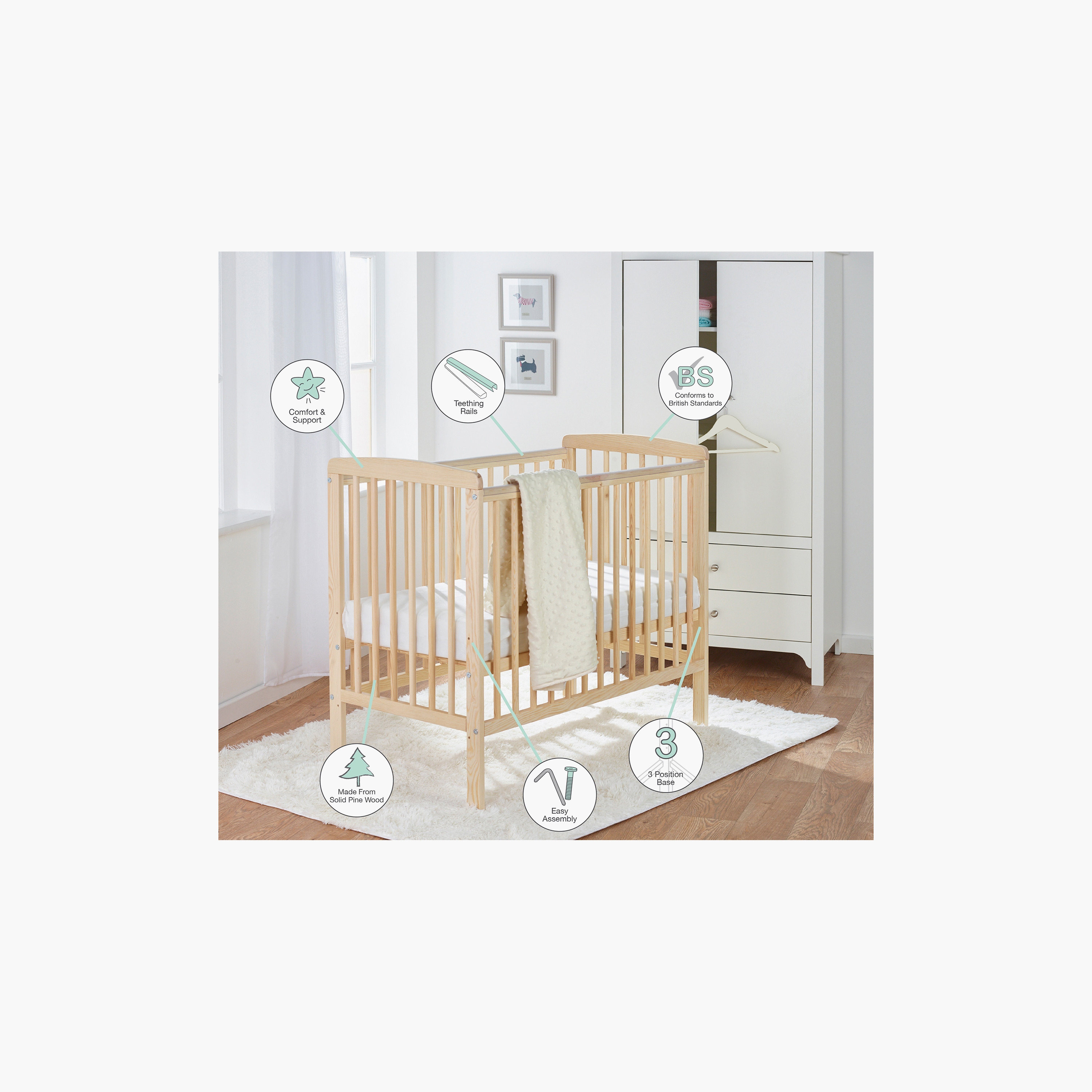 سرير مواليد مدمج بارتفاع قابل للتعديل سيدني من كيندر فالي-baby-nursery-furniture-cribsandbeds-beds-image-4