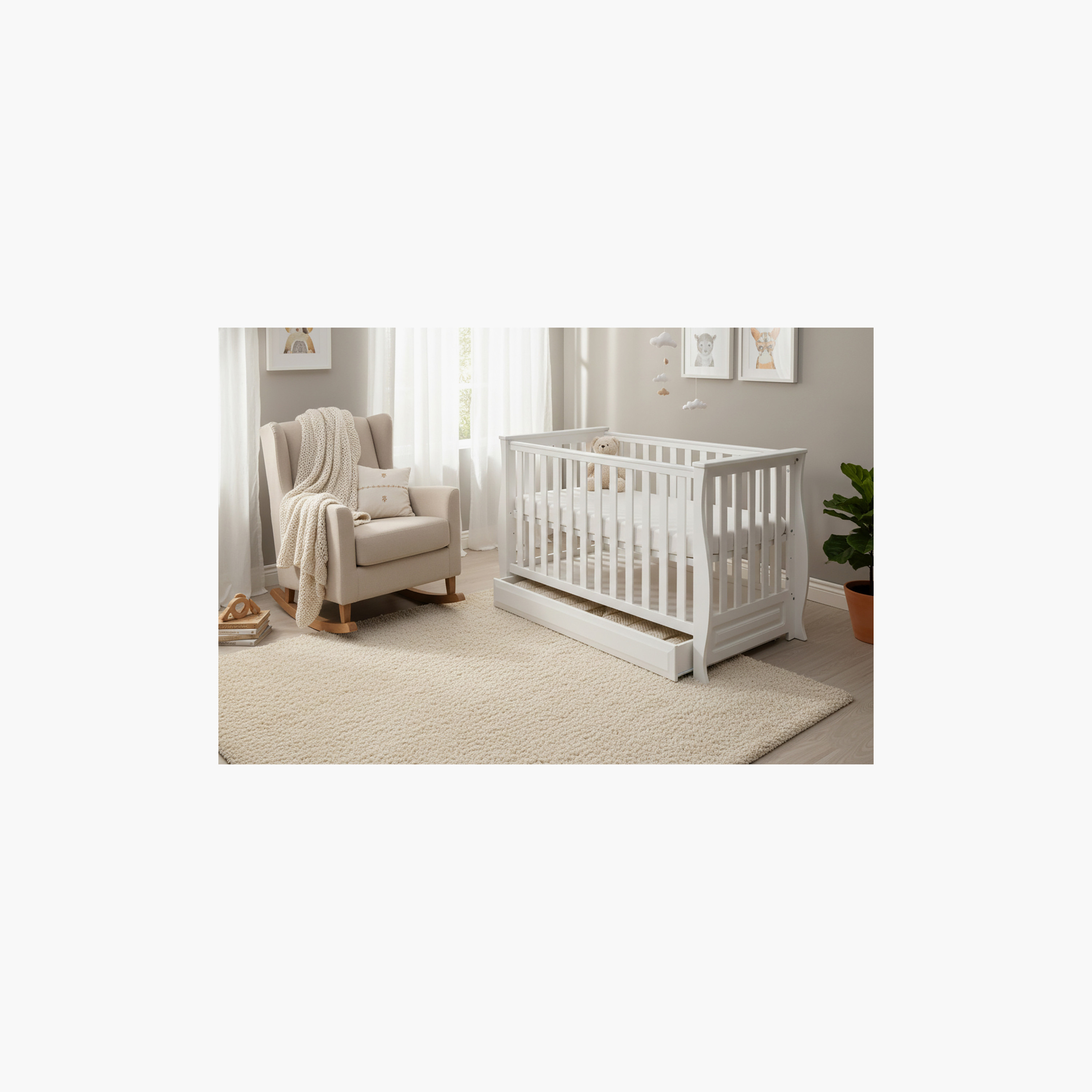 Kinder Valley Luna Sleigh Cot with Drawer-baby-nursery-furniture-cribsandbeds-beds-image-4