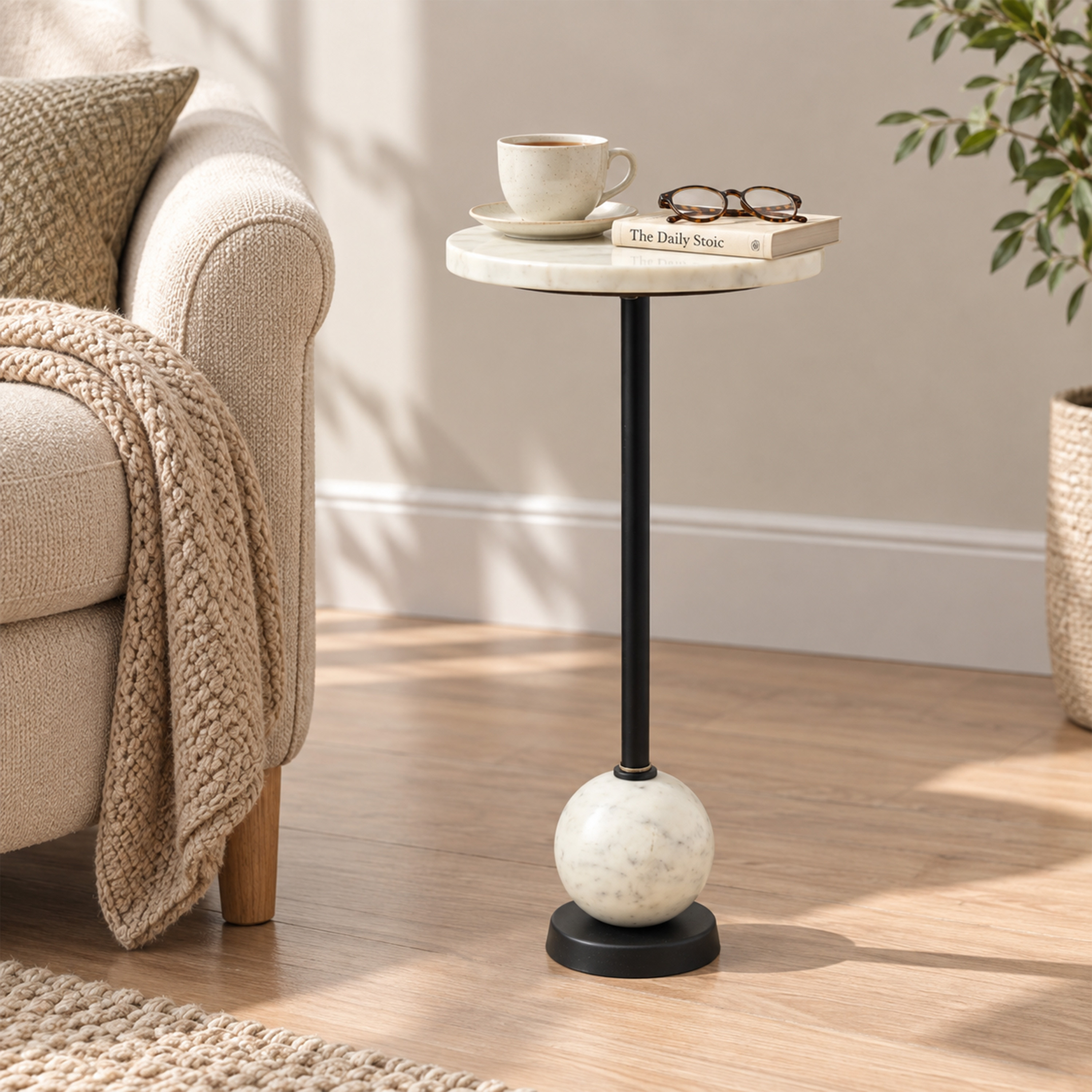 Crafted by lifestyle Marble Top Round Side Table-furniture-livingroom-sideandendtables-image-3