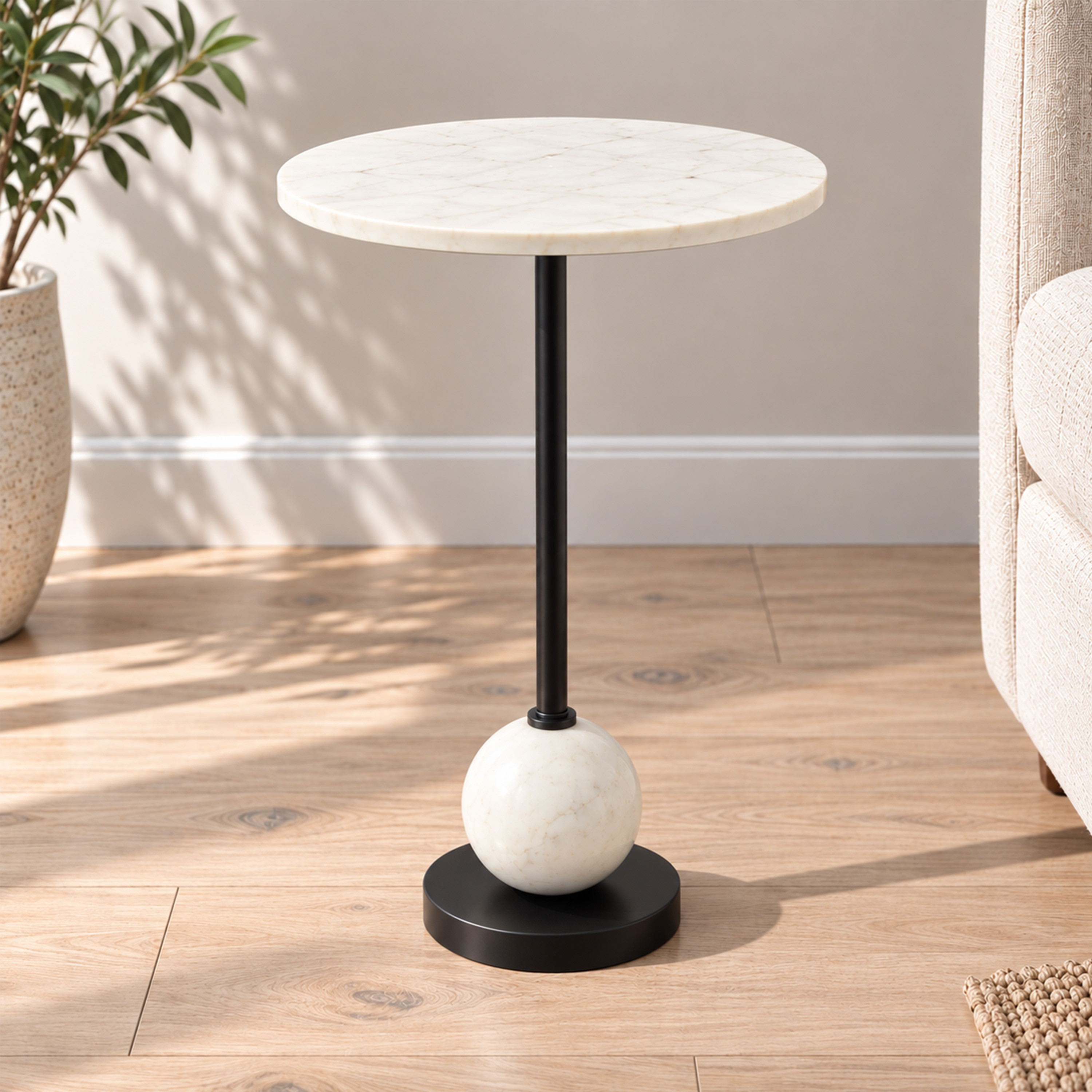 Crafted by lifestyle Marble Top Round Side Table-furniture-livingroom-sideandendtables-image-1