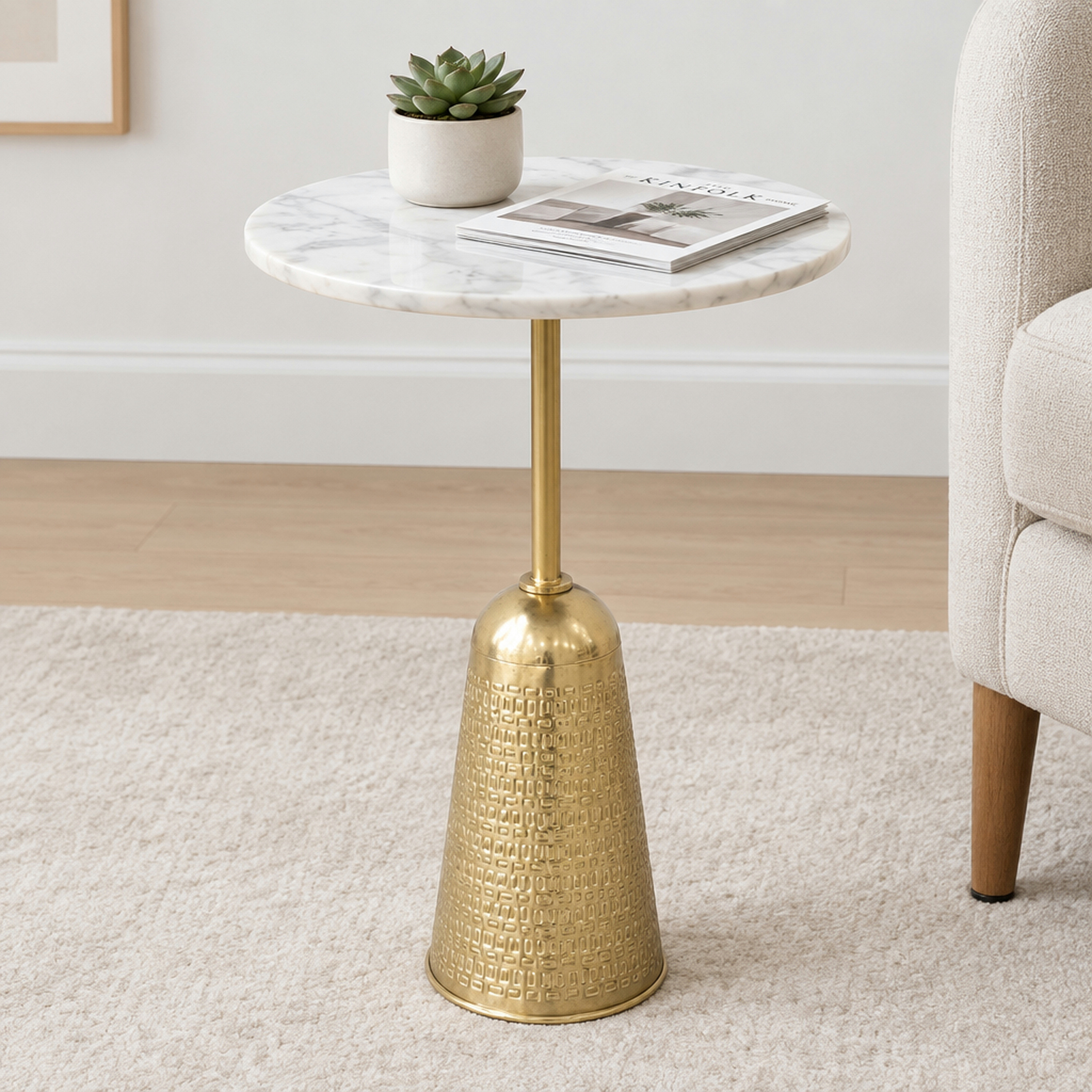 Crafted by lifestyle Marble Top Round Side Table-furniture-livingroom-sideandendtables-image-3