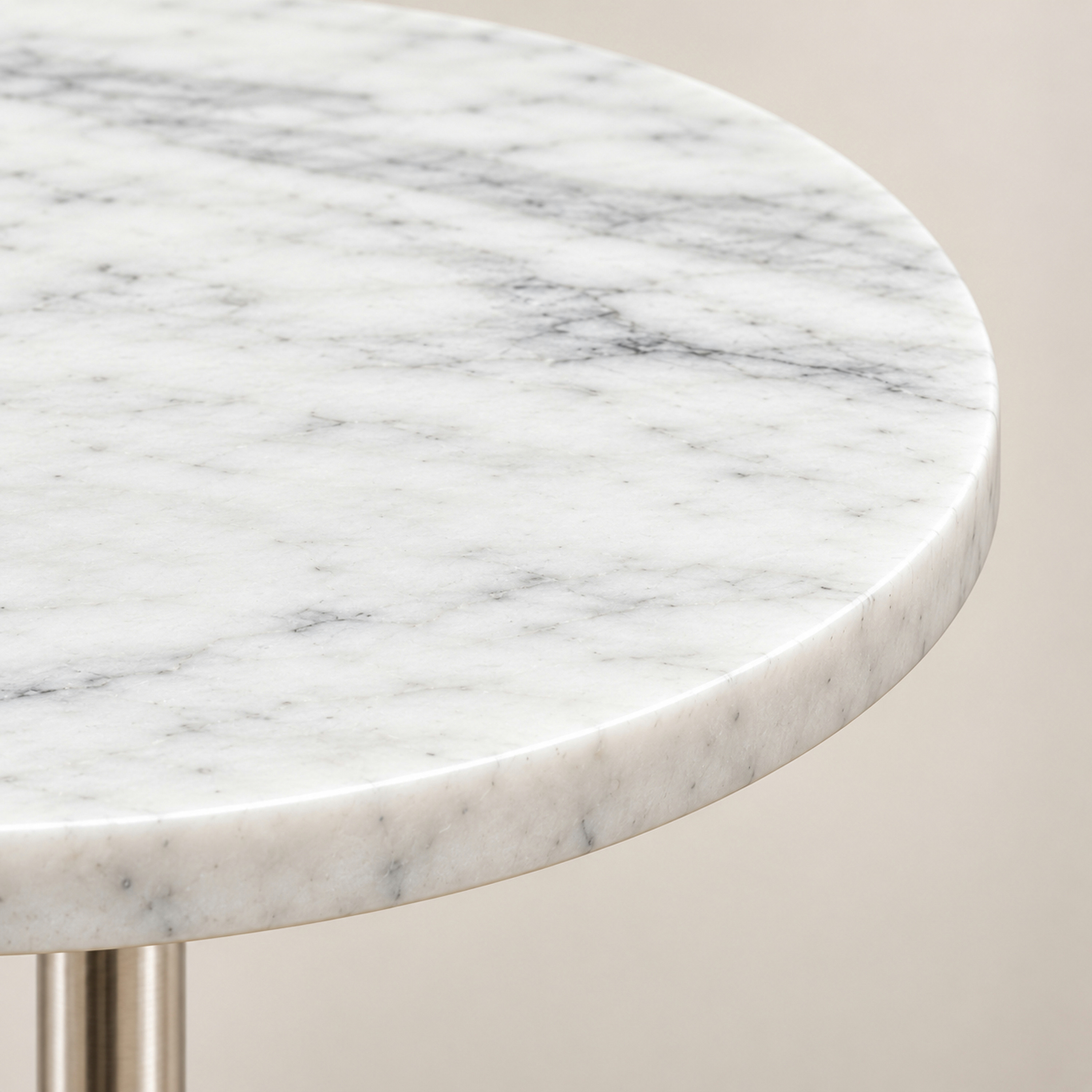 Crafted By Lifestyle Low-Profile Marble Top Round Side Table - White & Silver-furniture-livingroom-sideandendtables-image-4
