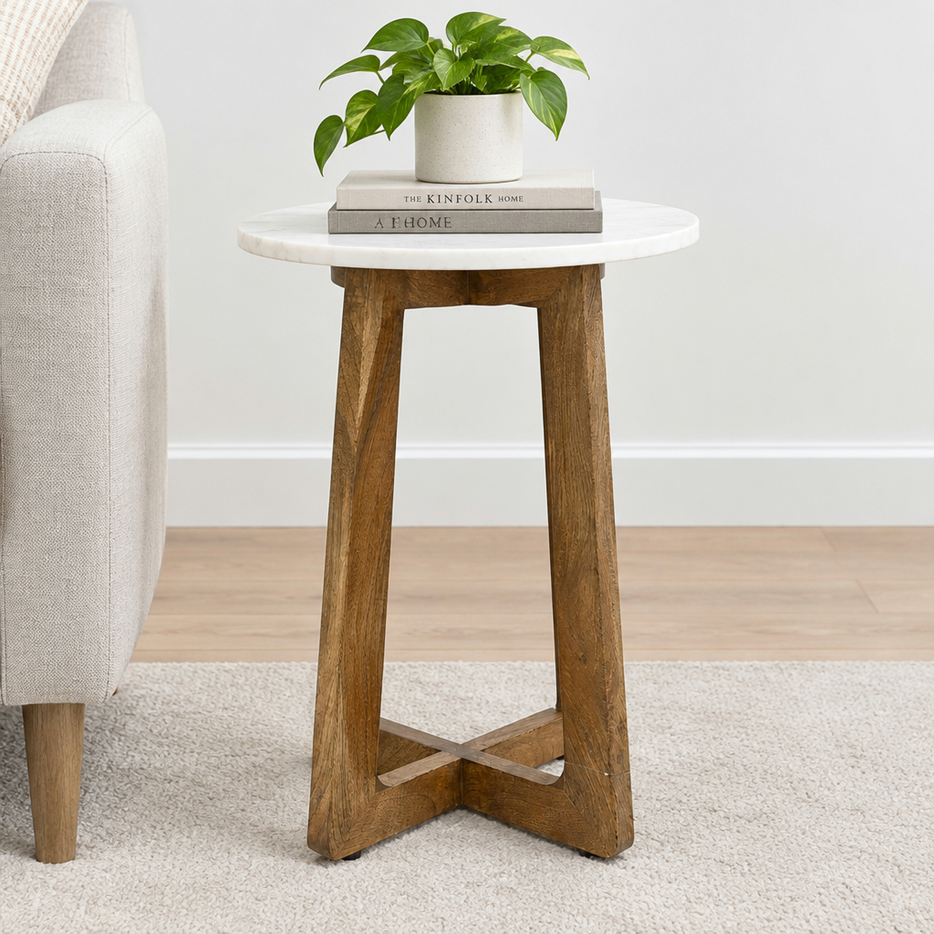Crafted by lifestyle Marble Top Round Side Table-furniture-livingroom-sideandendtables-image-3