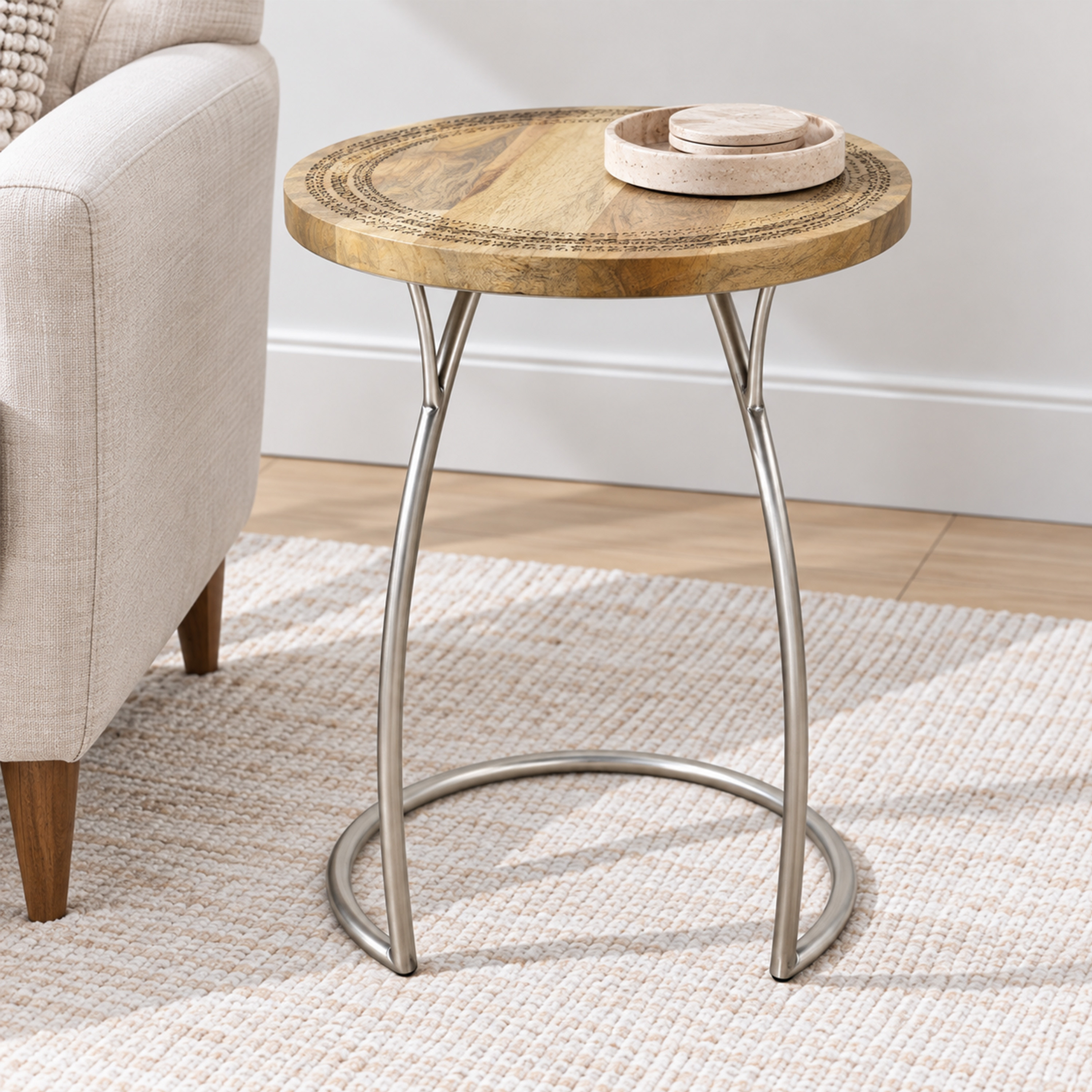 Crafted by lifestyle Mango Wood Top Round Side Table-furniture-livingroom-sideandendtables-image-3