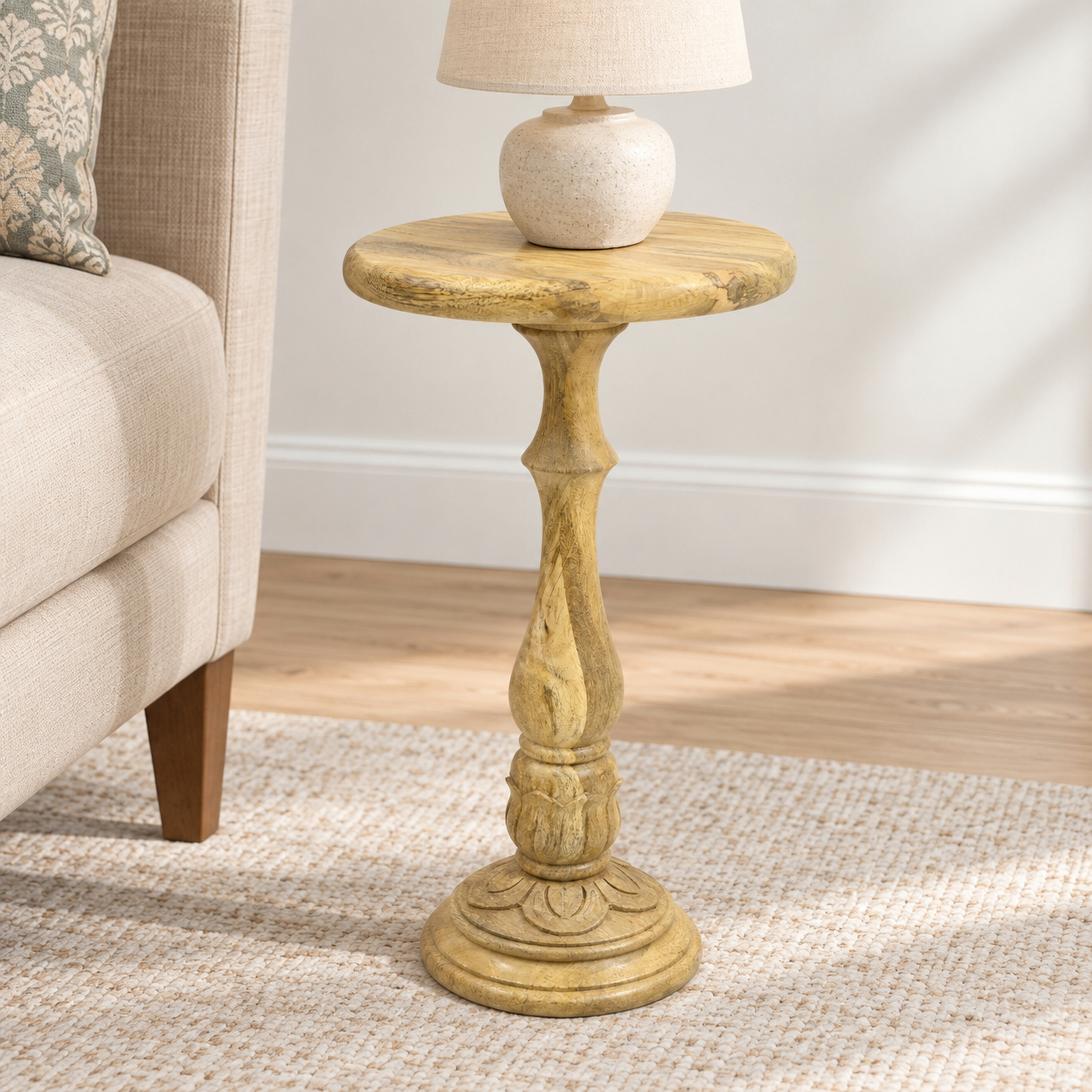 Crafted by lifestyle Mango Wood Top Round Side Table-furniture-livingroom-sideandendtables-image-3