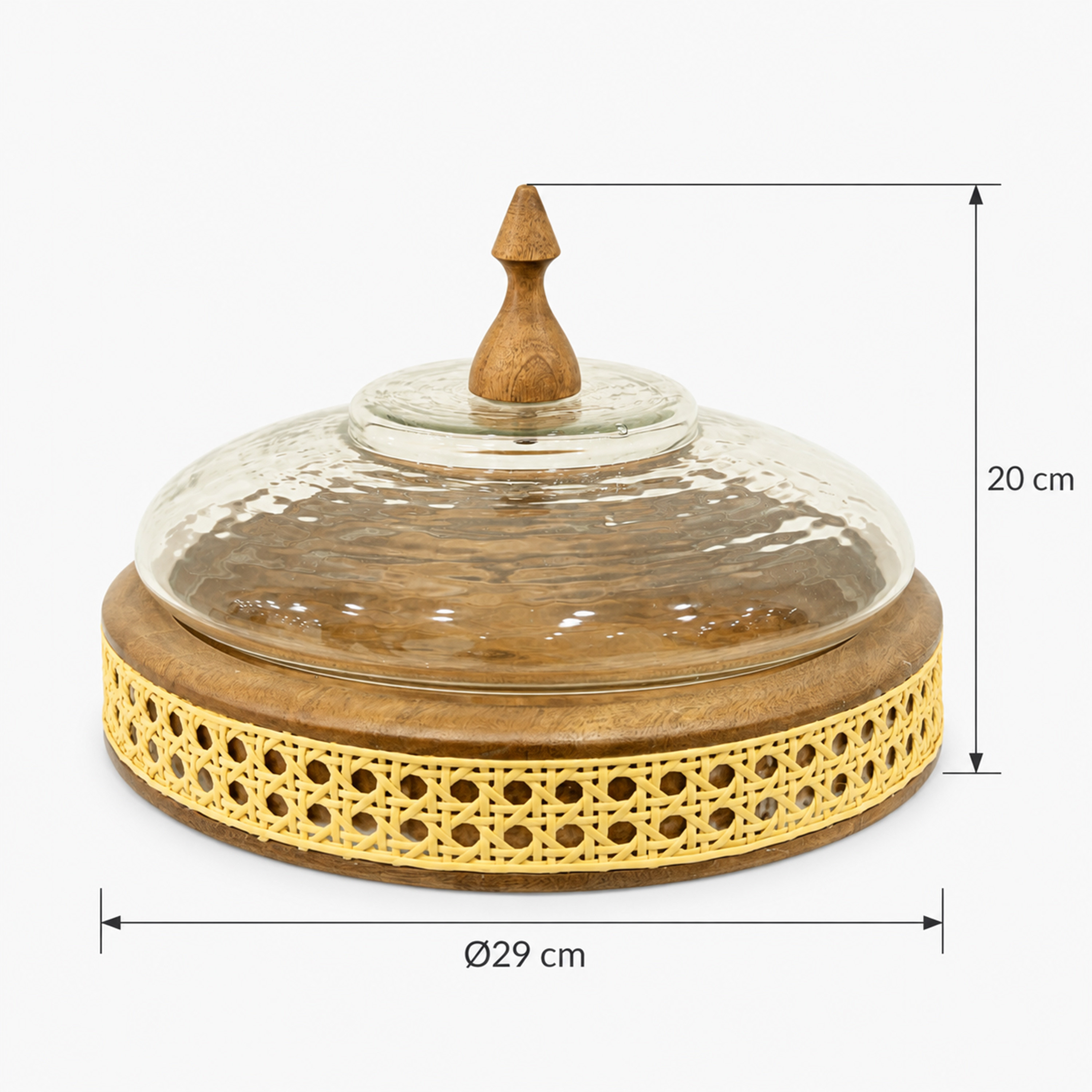 حامل كيك مقبب من خشب المانجو والزجاج من تصميم لايف ستايل - 29 سم-household-dining-serveware-cakestands-image-2