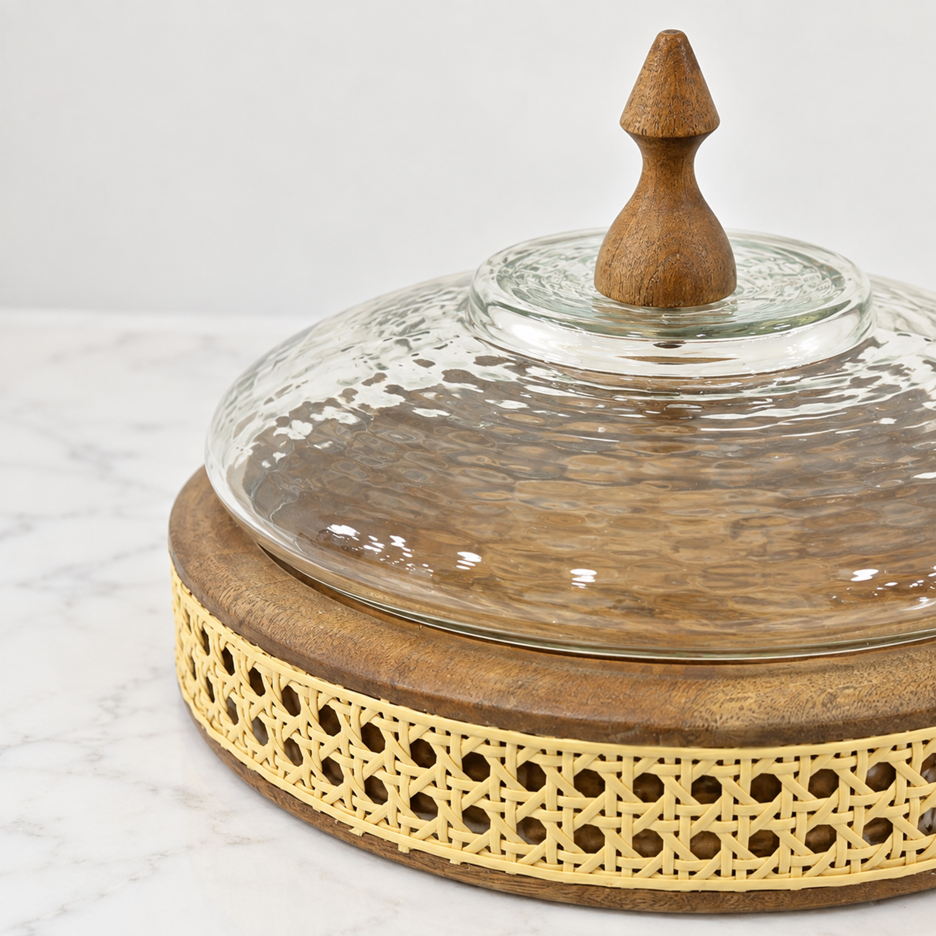 Crafted By Lifestyle Mango Wood & Glass Domed Cake Stand - 29 Cm-household-dining-serveware-cakestands-image-4