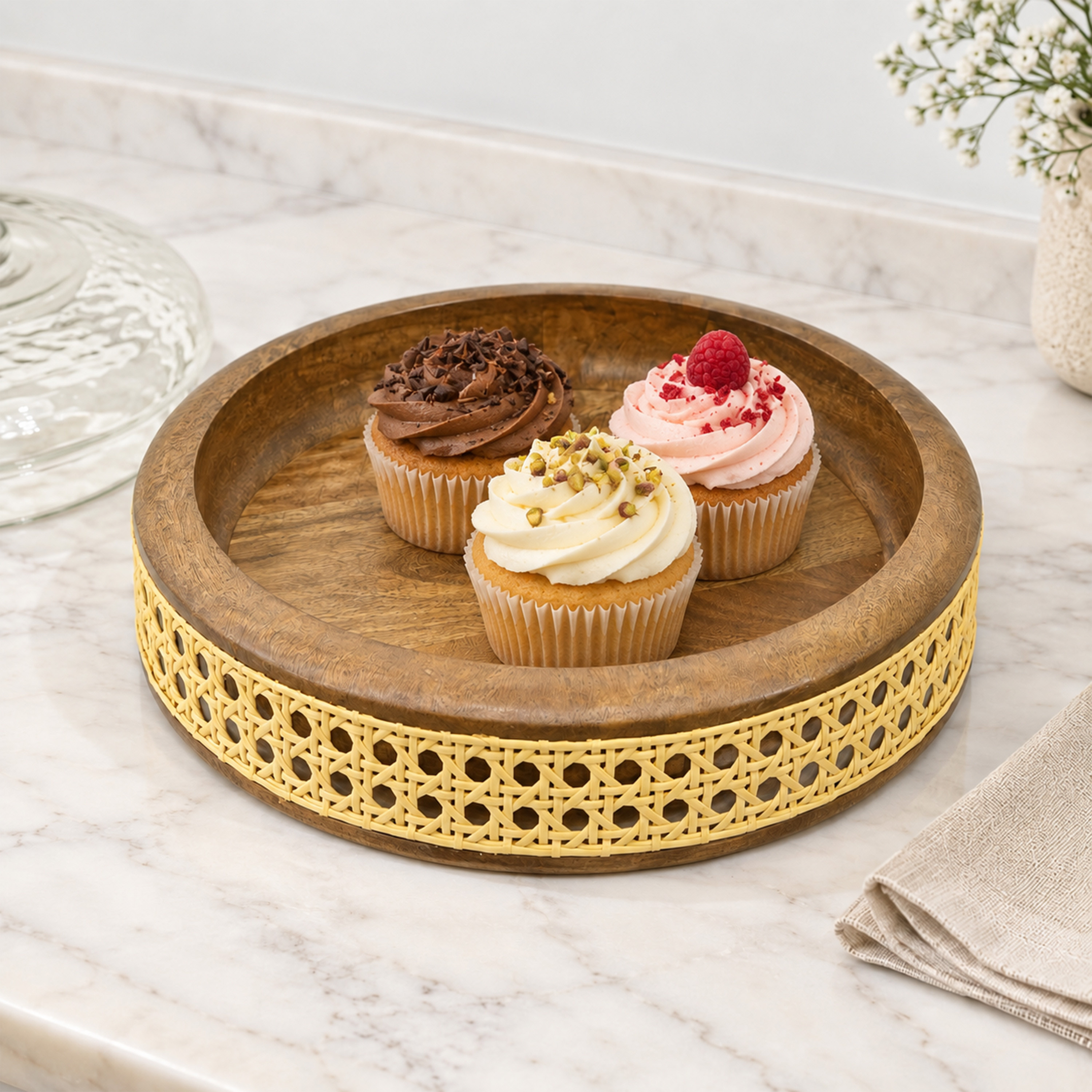 Crafted By Lifestyle Mango Wood & Glass Domed Cake Stand - 29 Cm-household-dining-serveware-cakestands-image-5