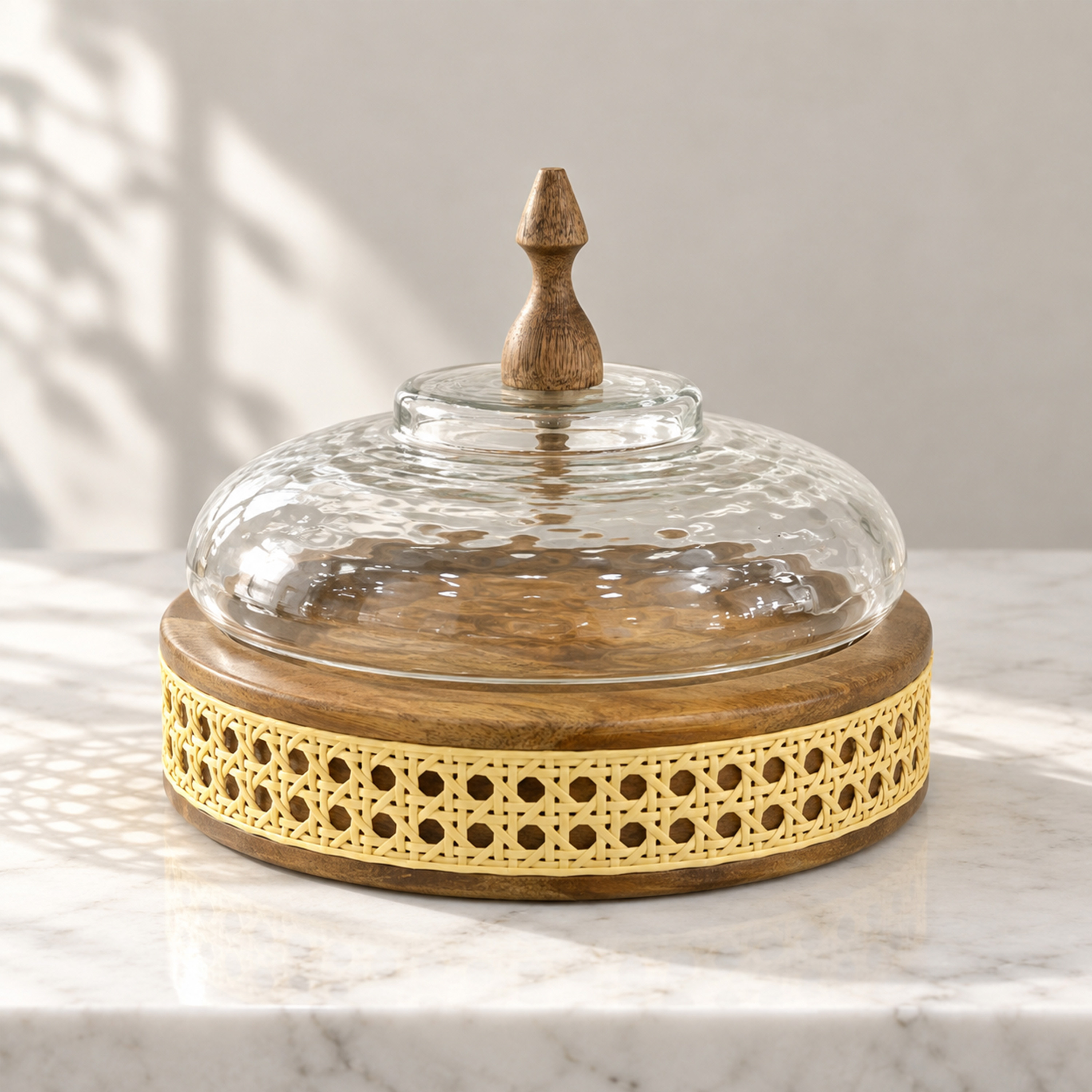 Crafted By Lifestyle Mango Wood & Glass Domed Cake Stand - 20 Cm-household-dining-serveware-cakestands-image-1