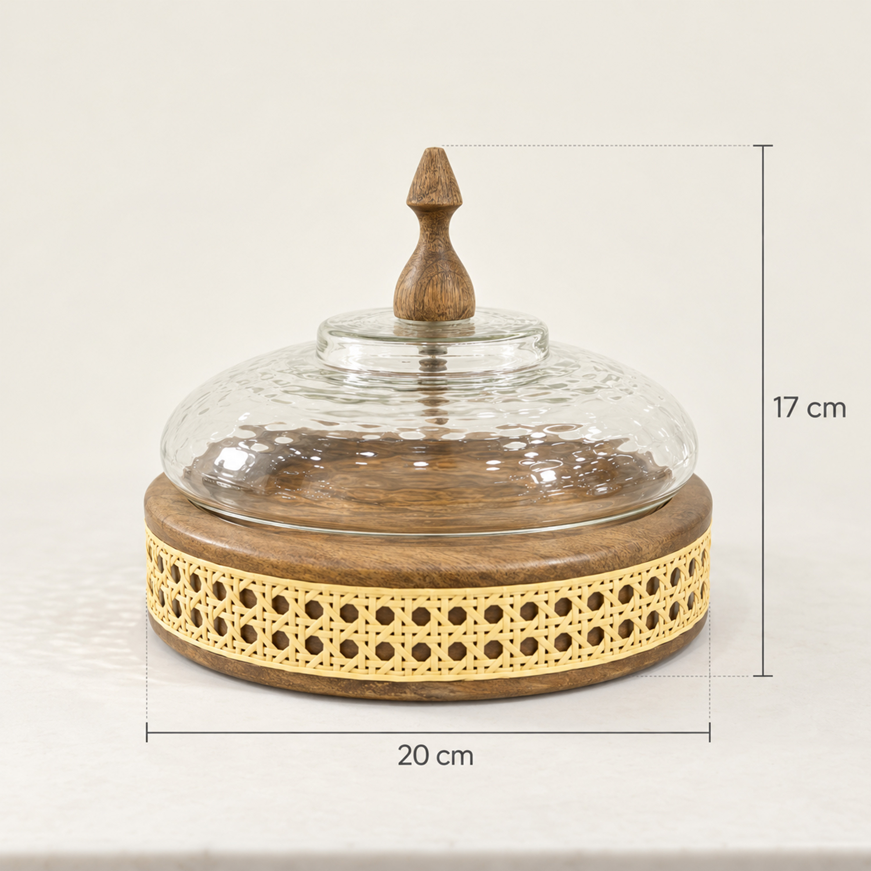 Crafted By Lifestyle Mango Wood & Glass Domed Cake Stand - 20 Cm-household-dining-serveware-cakestands-image-2