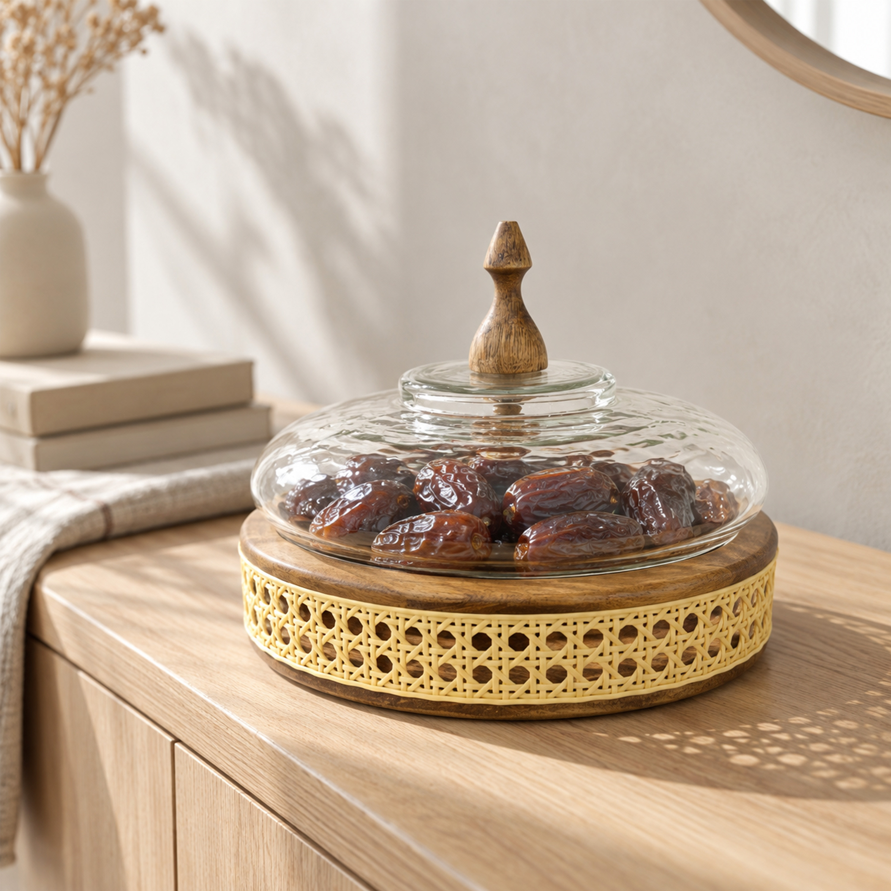 Crafted By Lifestyle Mango Wood & Glass Domed Cake Stand - 20 Cm-household-dining-serveware-cakestands-image-5