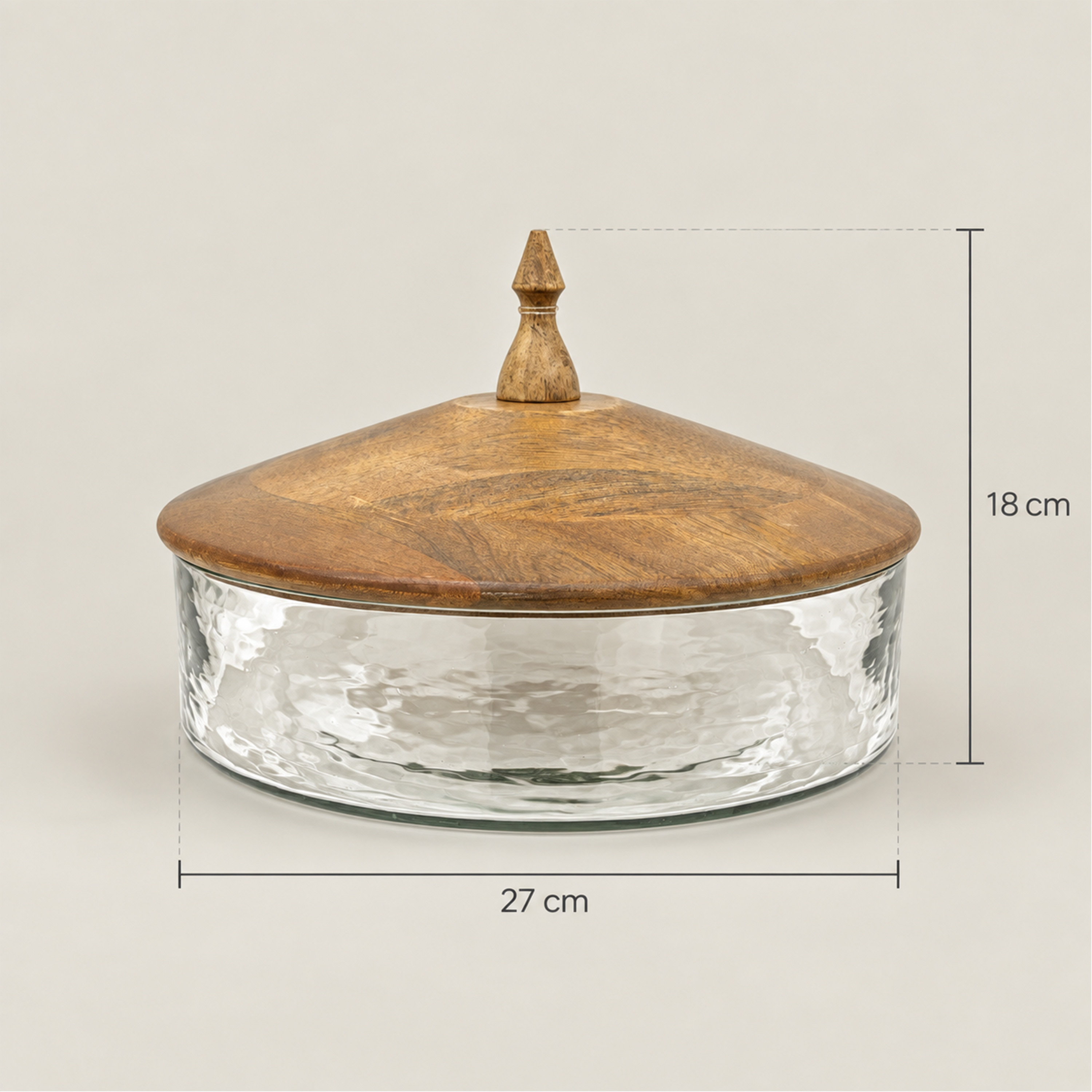 حامل كيك مقبب من خشب المانجو والزجاج من تصميم لايف ستايل - 27 سم-household-dining-serveware-cakestands-image-2