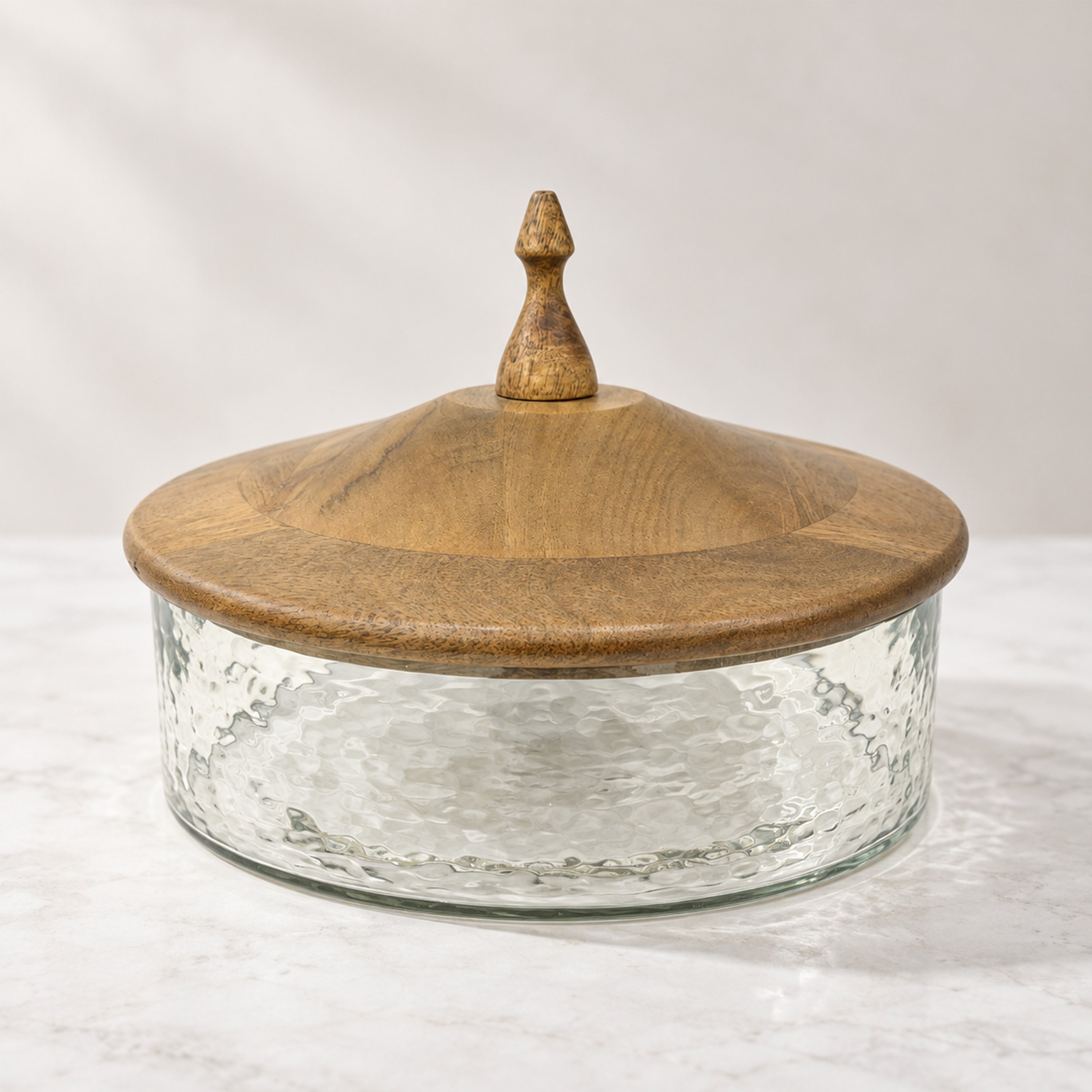 Crafted By Lifestyle Elegant Mango Wood & Glass Domed Cake Stand - 22 Cm-household-dining-serveware-cakestands-image-1