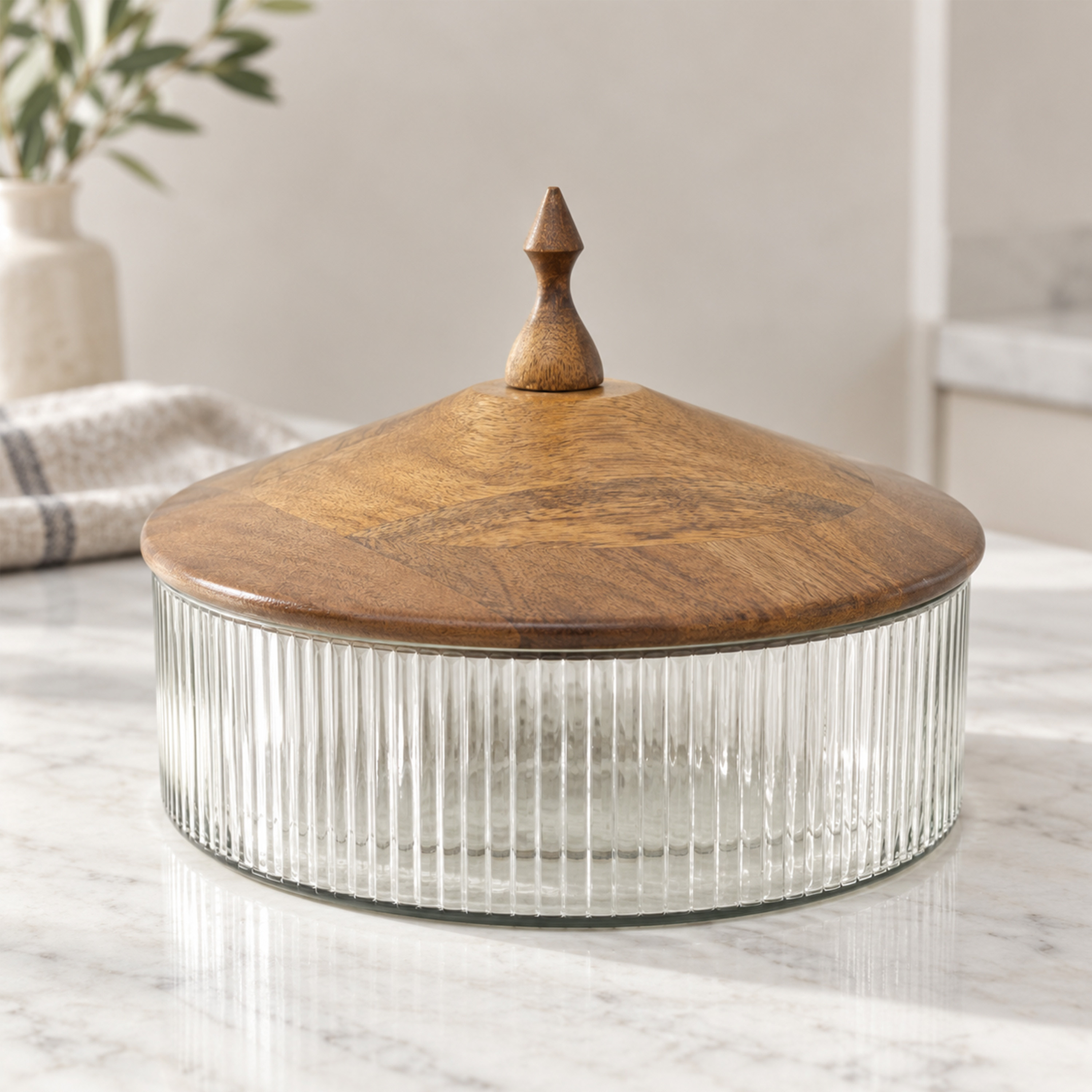 Crafted By Lifestyle Timeless Mango Wood & Glass Domed Cake Stand - 22 Cm-household-dining-serveware-cakestands-image-1
