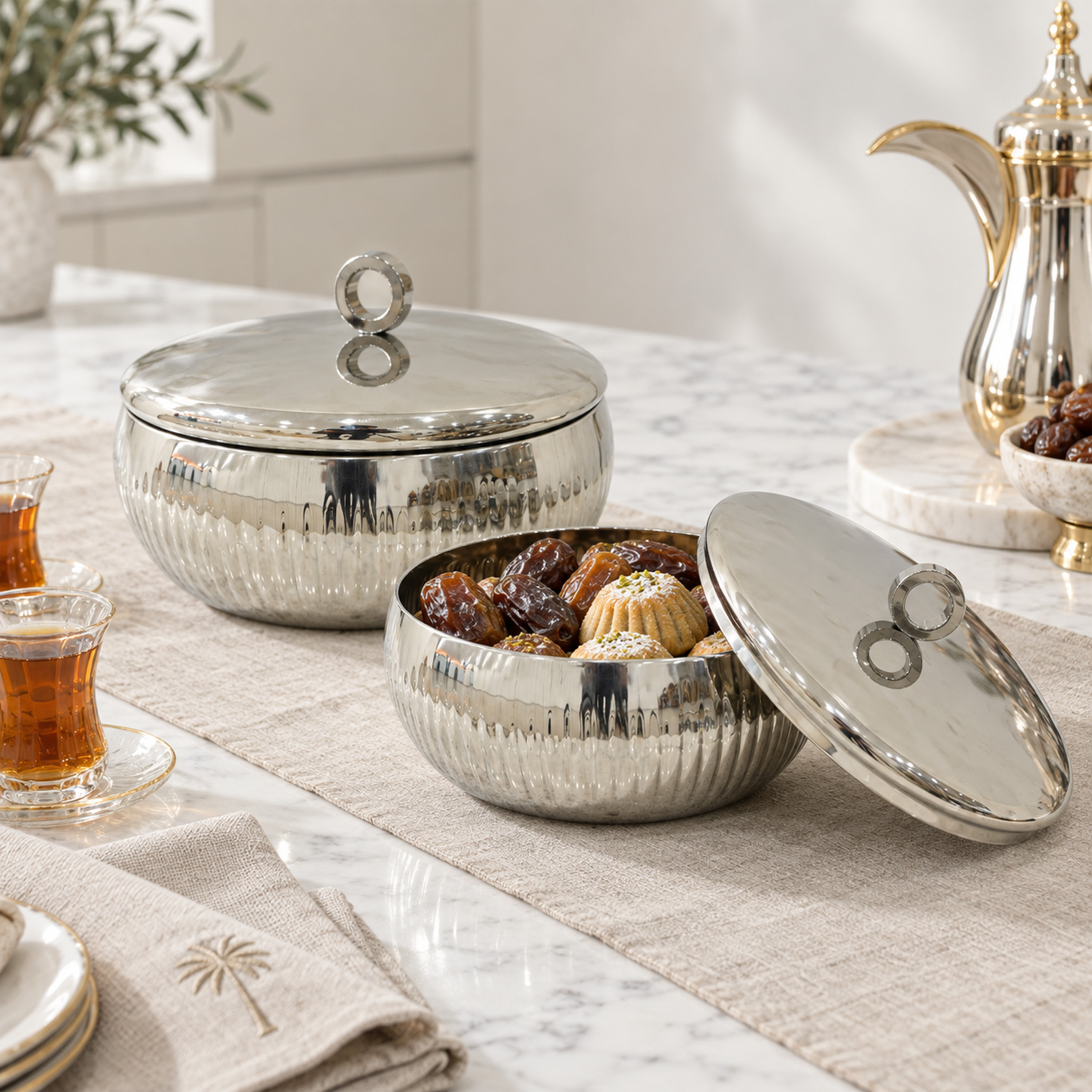 Crafted By Lifestyle Steel Serving Bowl With Lid & Handles - 11 Cm-household-dining-dinnerware-bowls-image-5
