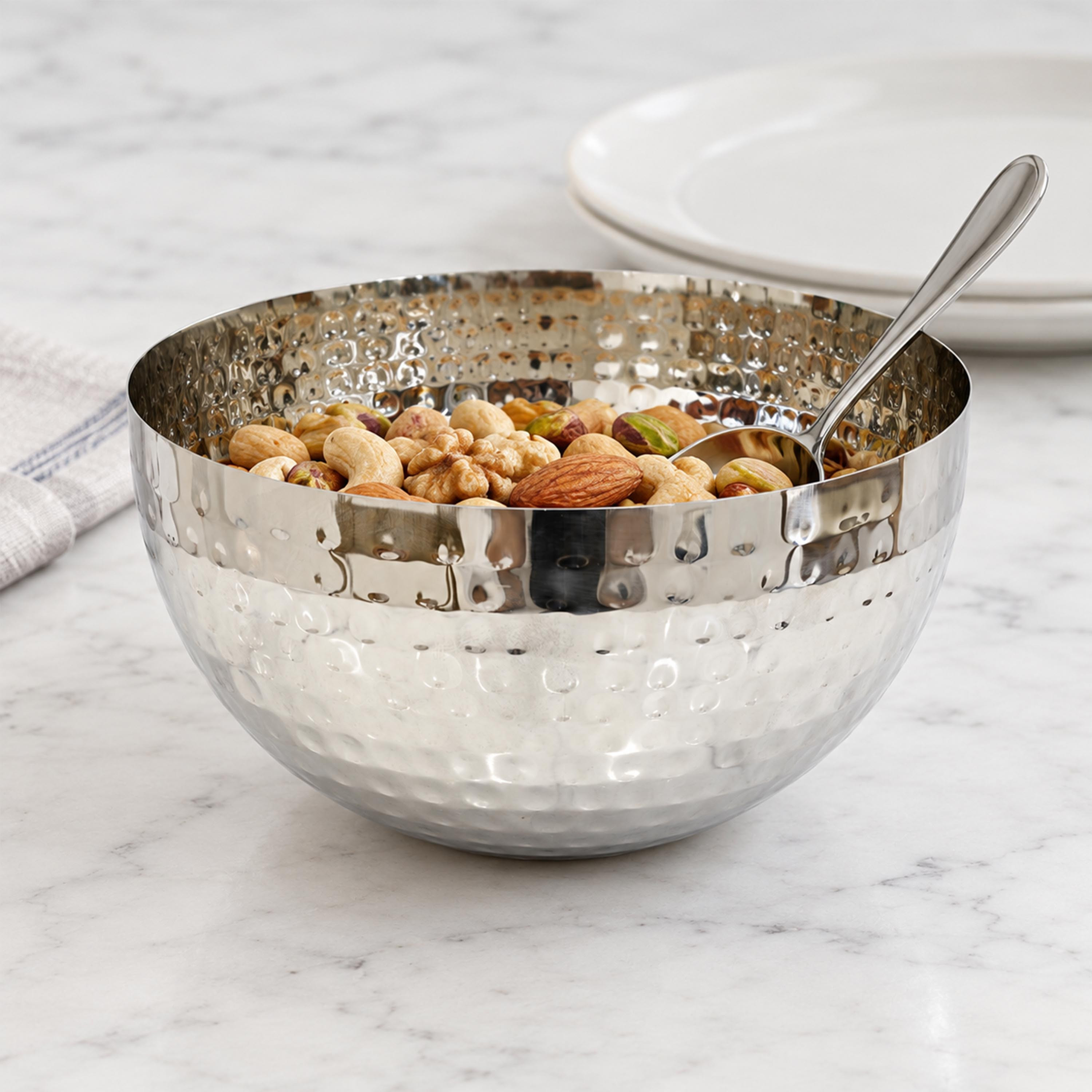 Crafted By Lifestyle Textured Hand-Hammered Steel Serving Bowl - 20 Cm-household-dining-dinnerware-bowls-image-3