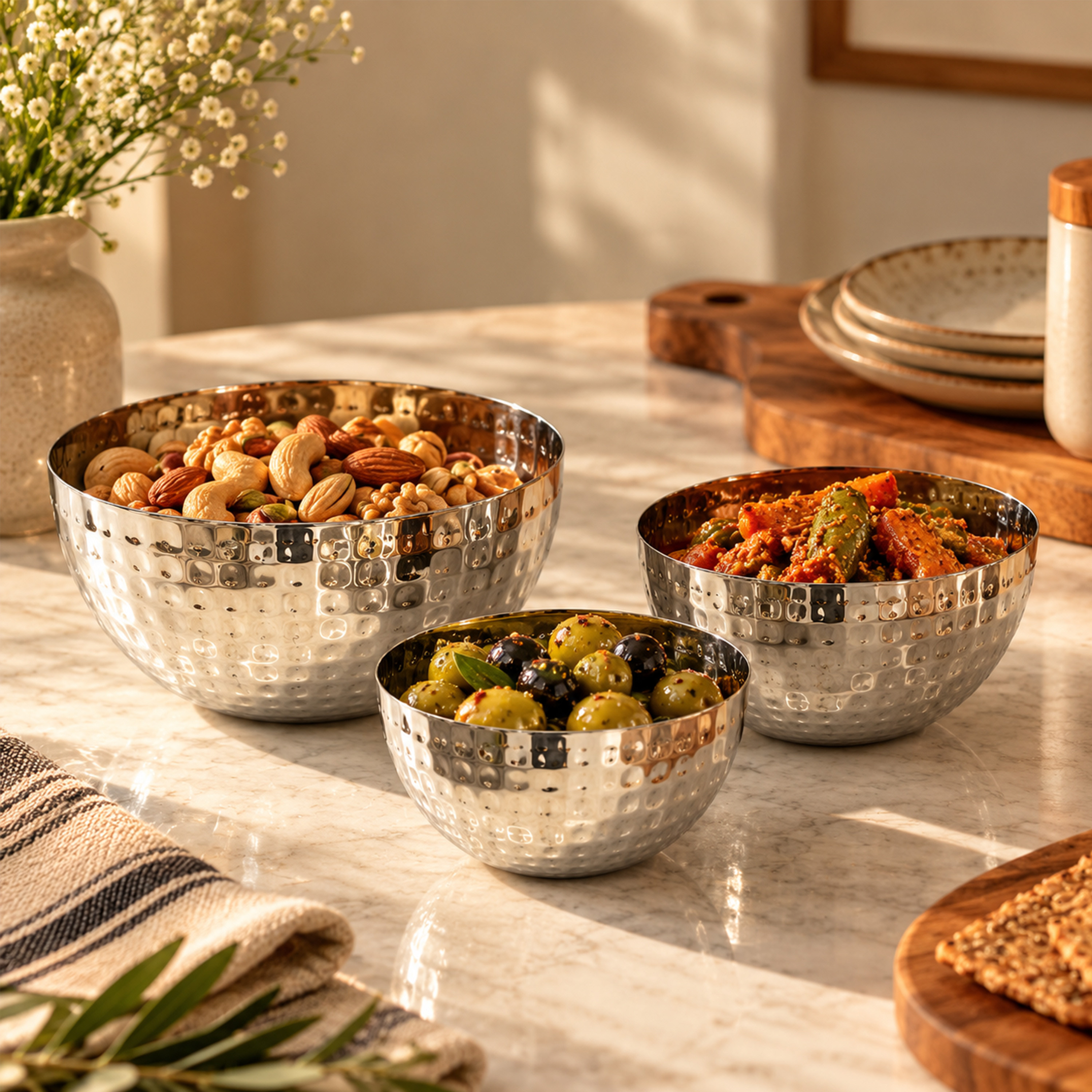 وعاء تقديم من الستانلس ستيل مطروق يدويًا - 25 سم-household-dining-dinnerware-bowls-image-5