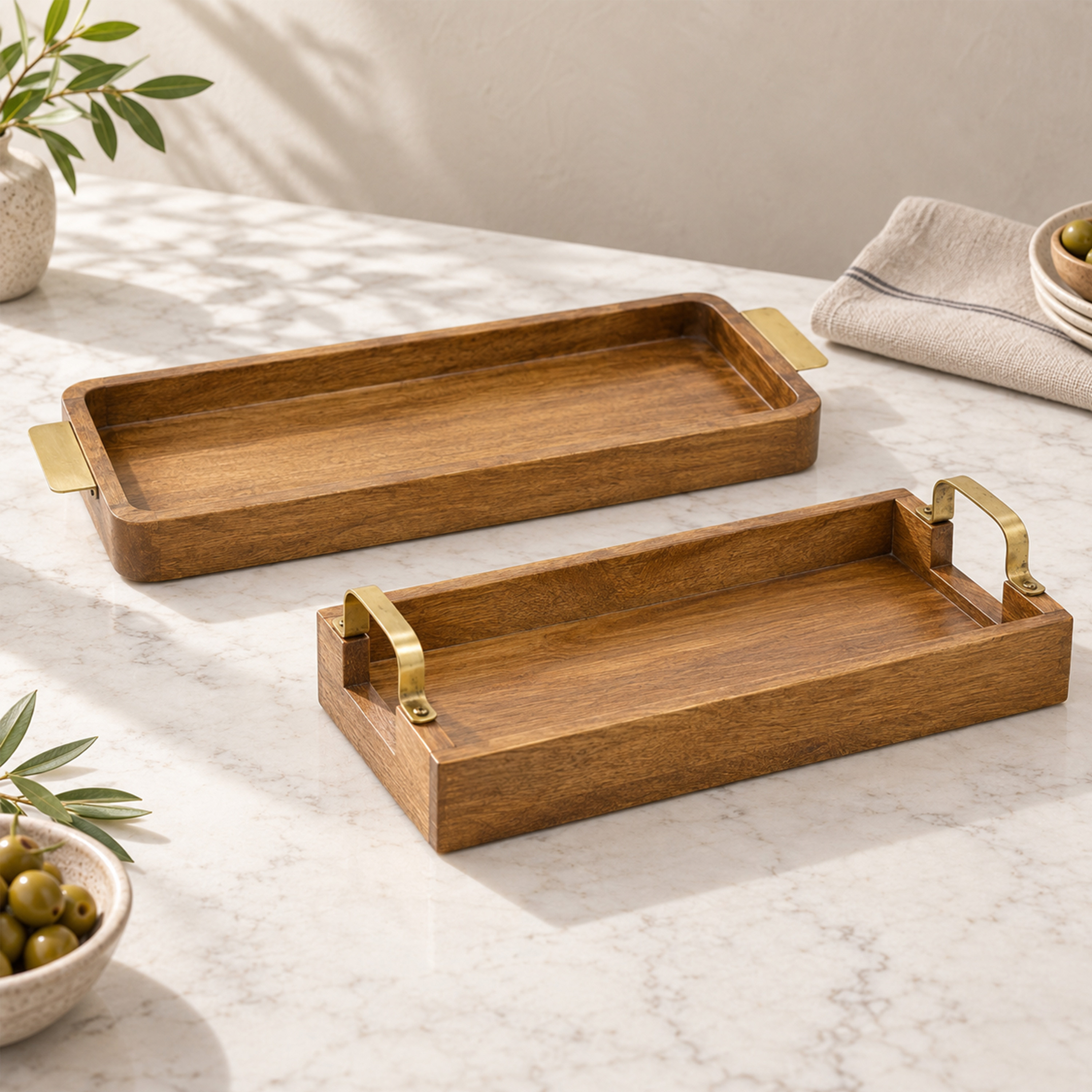 Crafted By Lifestyle Mango Wood Serving Tray With Metal Handle-household-dining-serveware-servingtrays-image-1