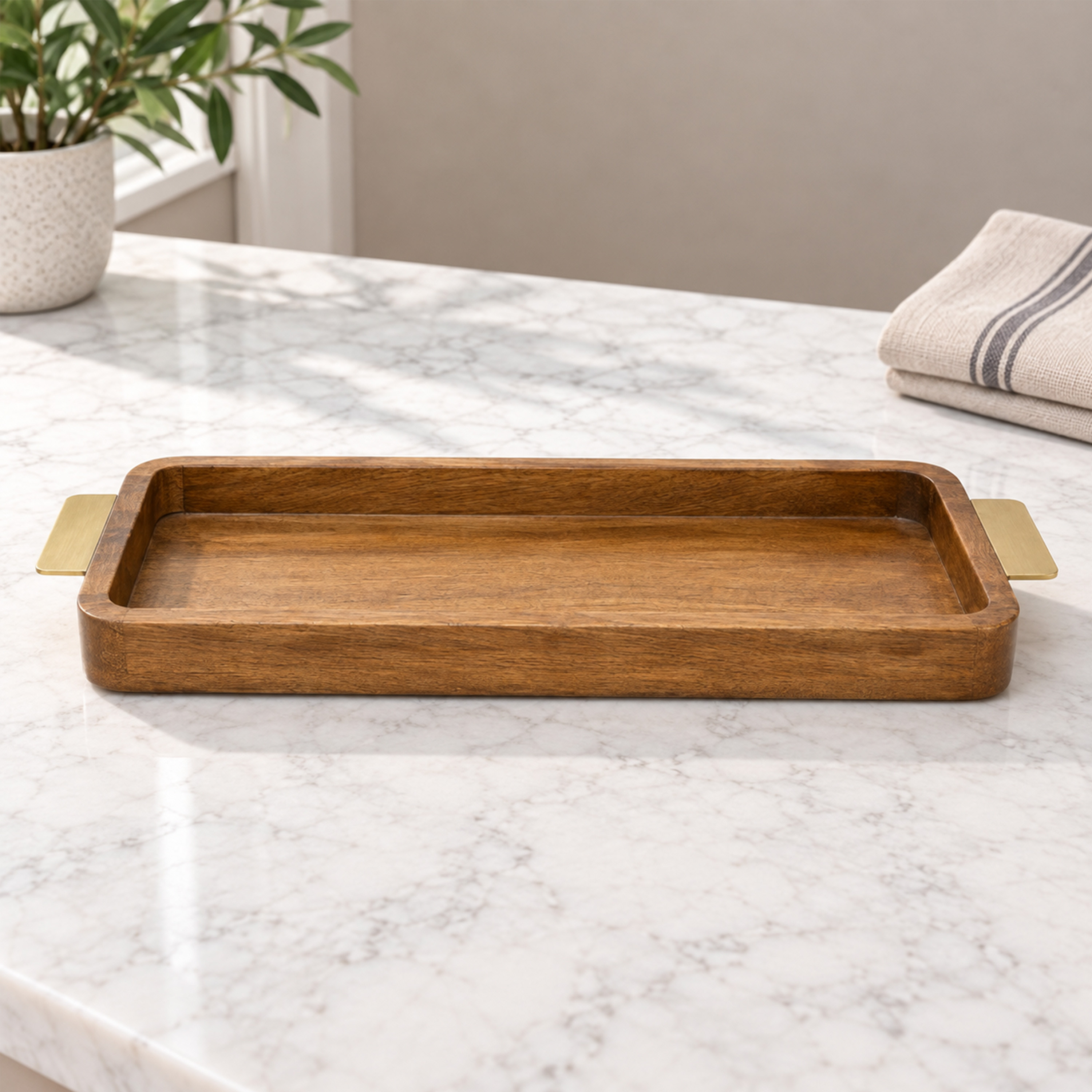 Crafted By Lifestyle Mango Wood Serving Tray With Metal Handle-household-dining-serveware-servingtrays-image-2