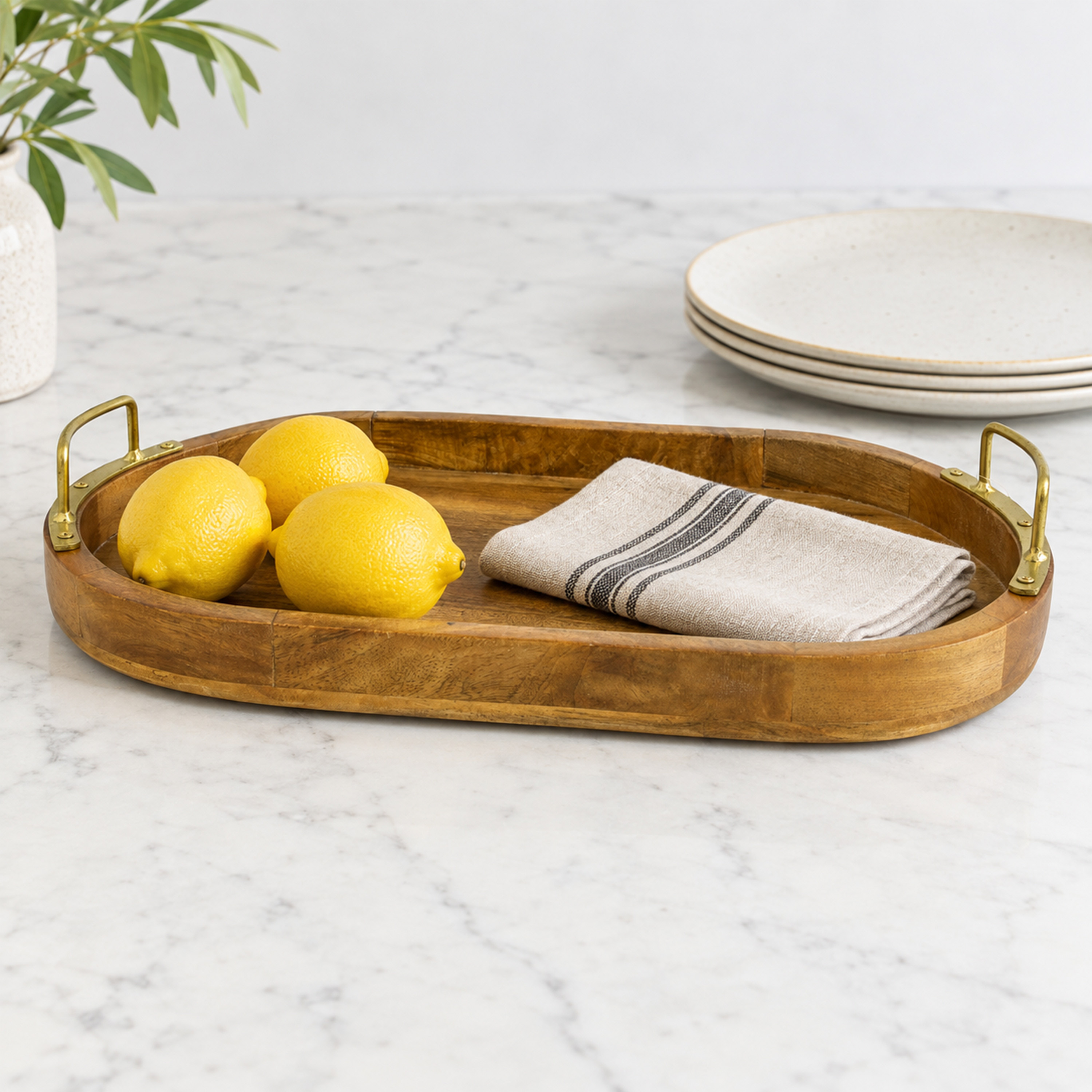 Crafted By Lifestyle Mango Wood Serving Tray With Handles - 31.5X37.5 Cm-household-dining-serveware-servingtrays-image-3