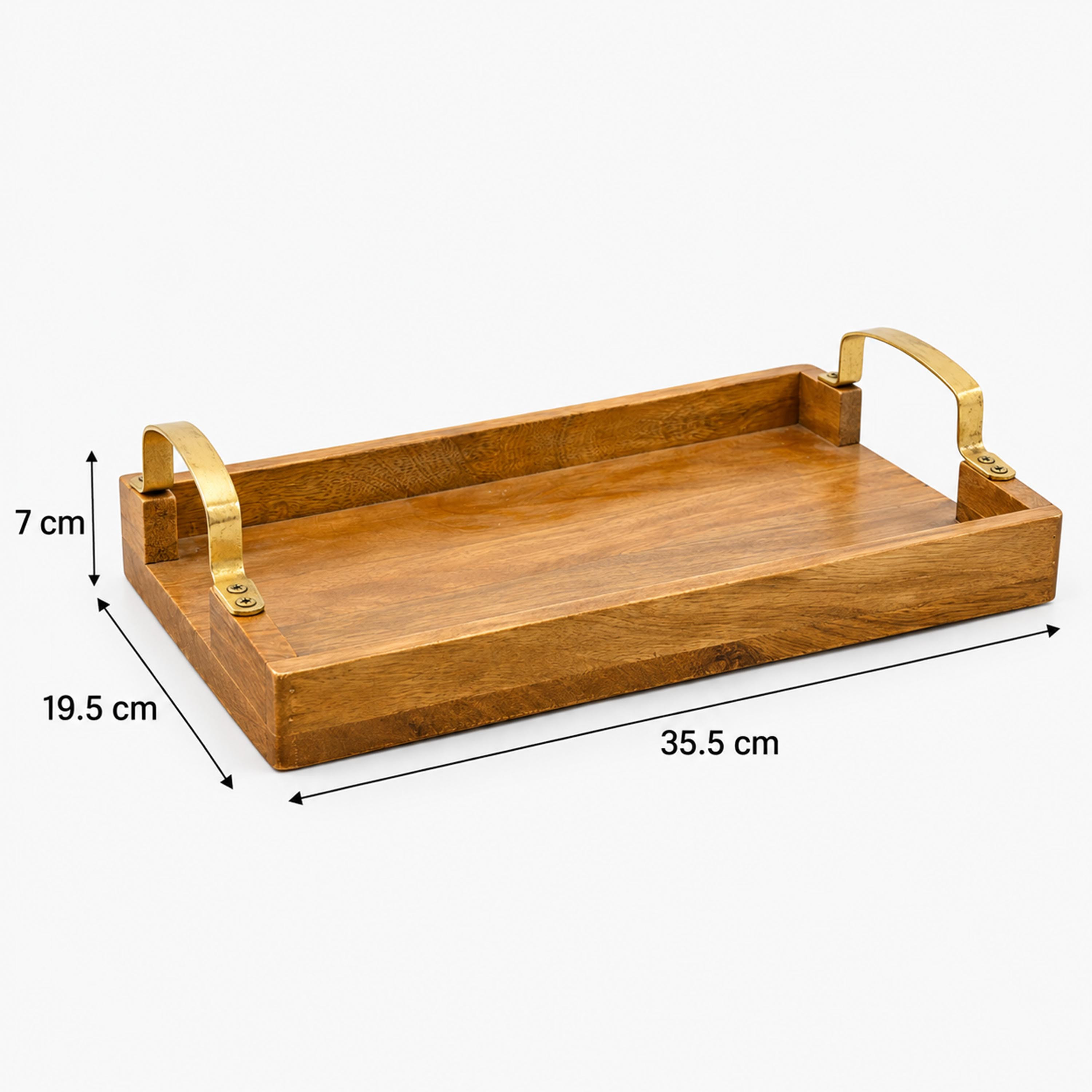 صينية تقديم مصنوعة من خشب المانجو من تصميم لايف ستايل، مزودة بمقابض معدنية-household-dining-serveware-servingtrays-image-2