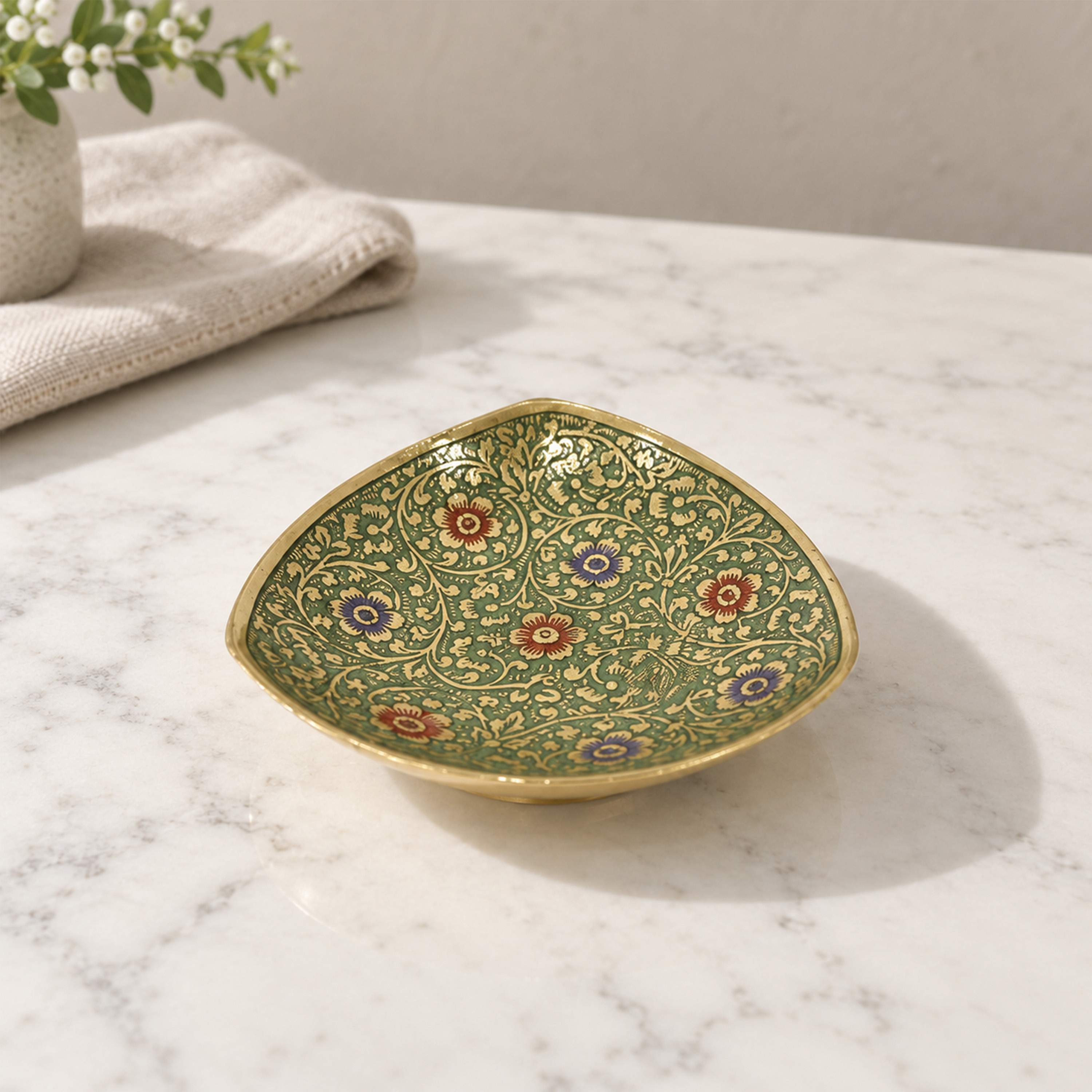 Crafted By Lifestyle Brass Hand-Painted Boat-Shaped Dish-household-dining-serveware-servingplatters-image-1
