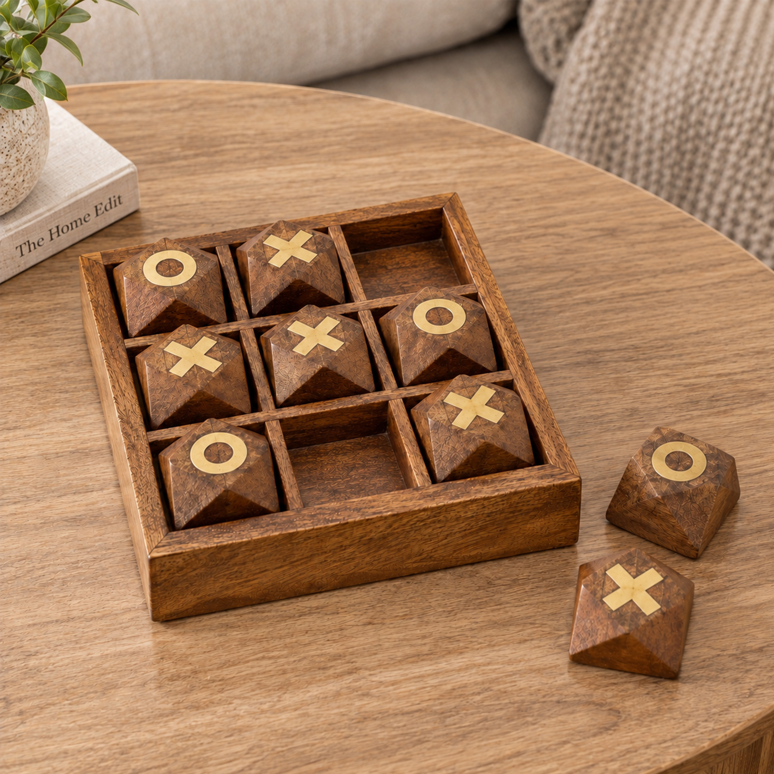 Crafted By Lifestyle Wood & Brass Tic-Tac-Toe Game Set - Large-household-decor-decorativeobjectsandsculptures-image-5