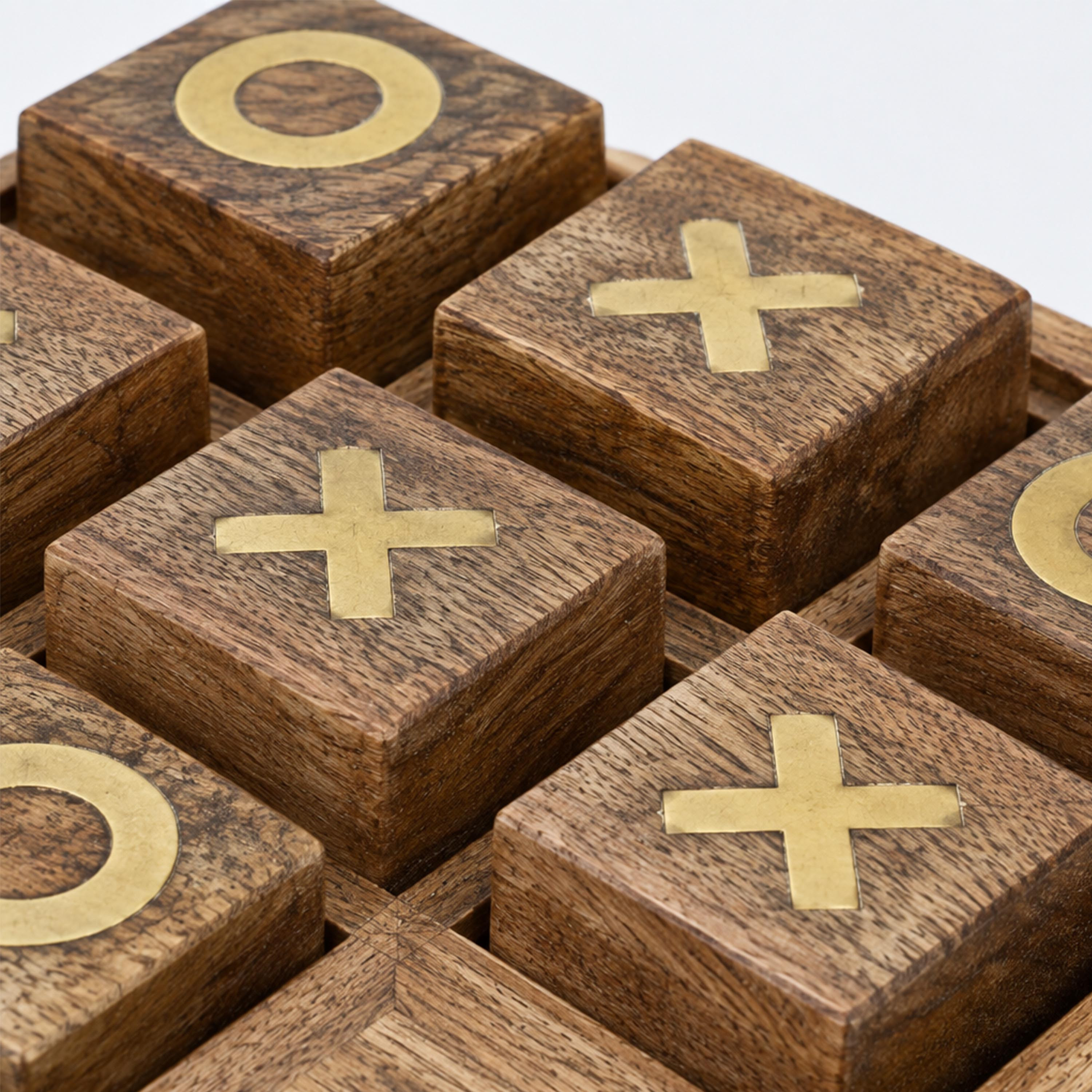 Crafted By Lifestyle Classic Wood & Brass Tic-Tac-Toe Game Set - Large-household-decor-decorativeobjectsandsculptures-image-4