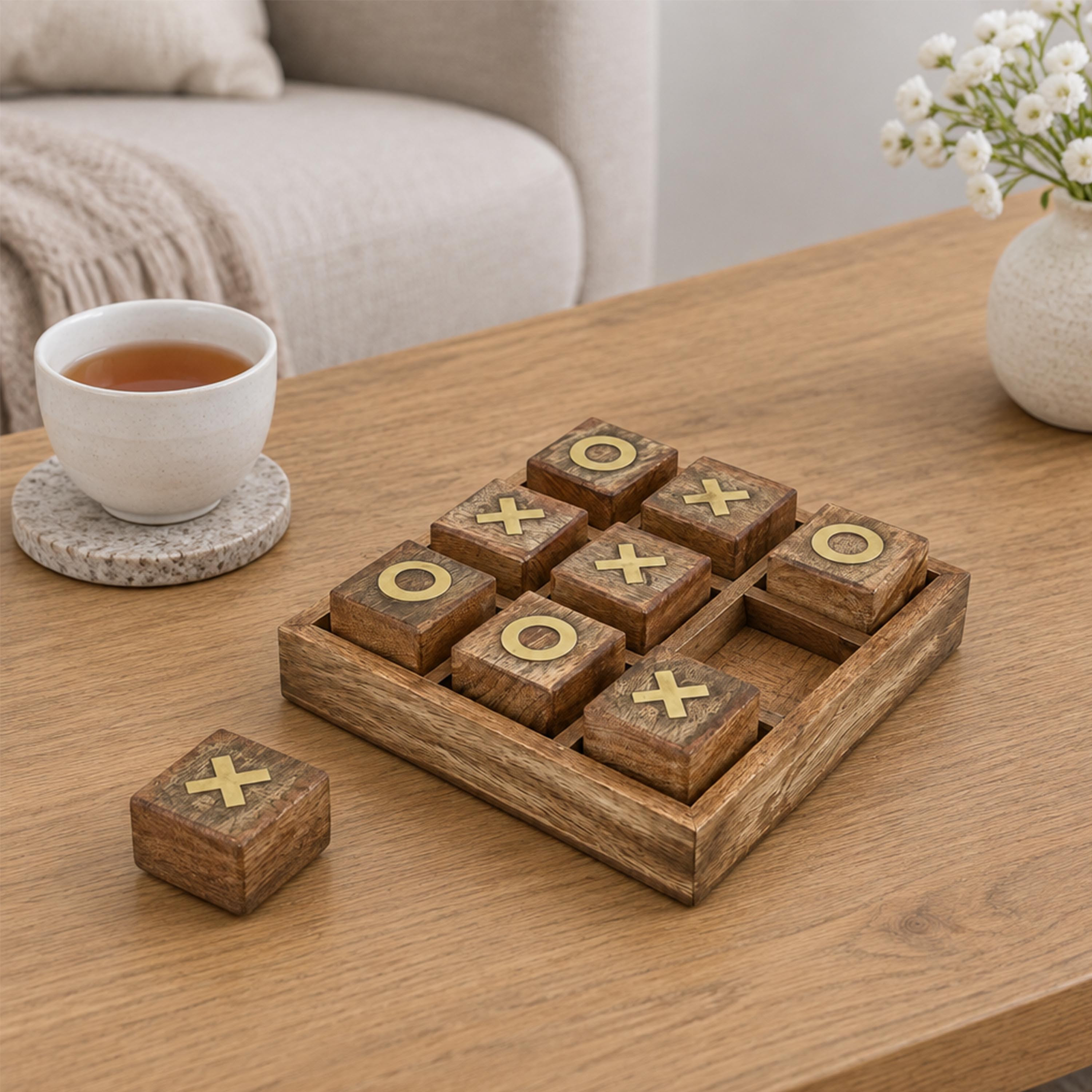 Crafted By Lifestyle Classic Wood & Brass Tic-Tac-Toe Game Set - Large-household-decor-decorativeobjectsandsculptures-image-5