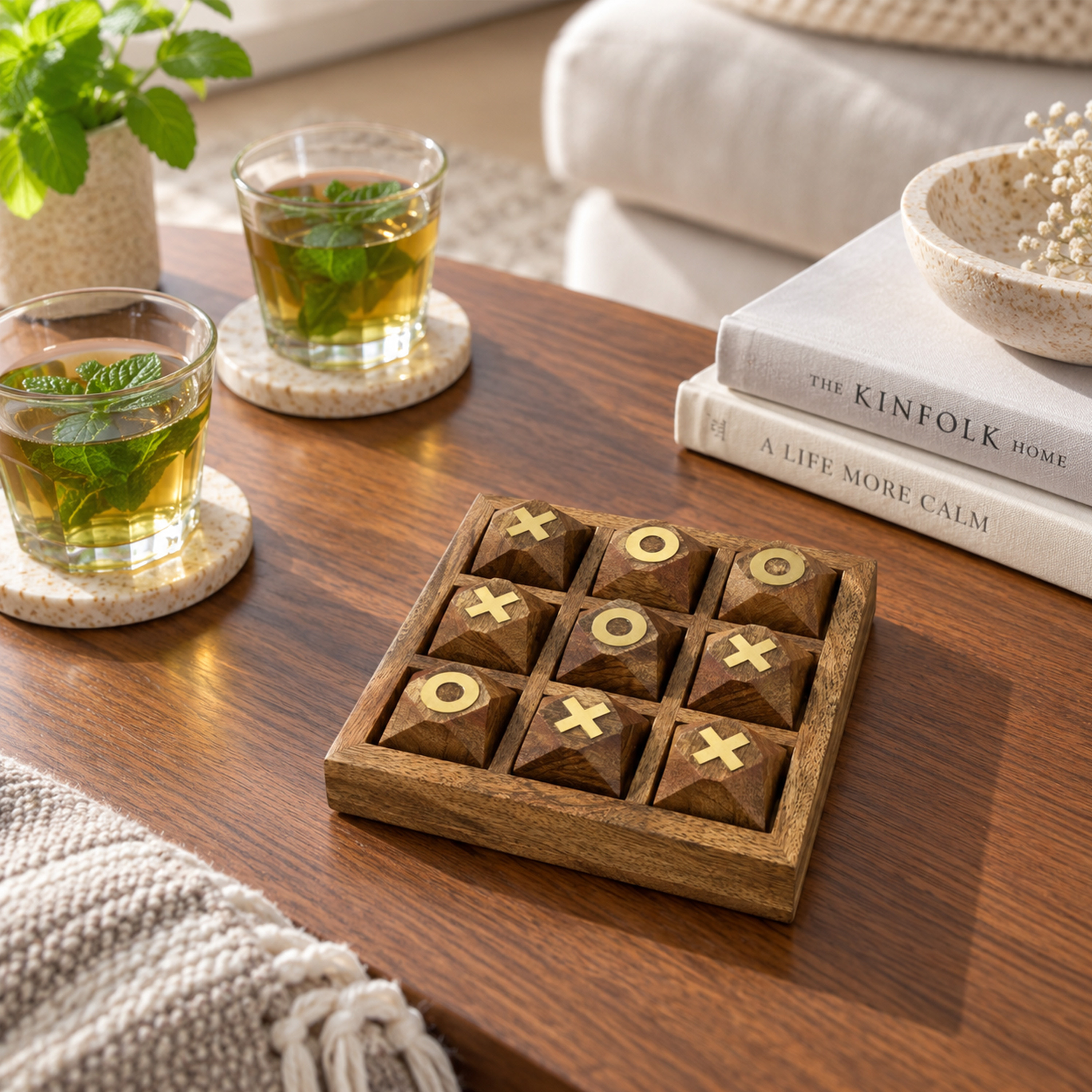 طقم لعبة إكس أو خشبي بتطعيم نحاسي مدمج - صغير-household-decor-decorativeobjectsandsculptures-image-3