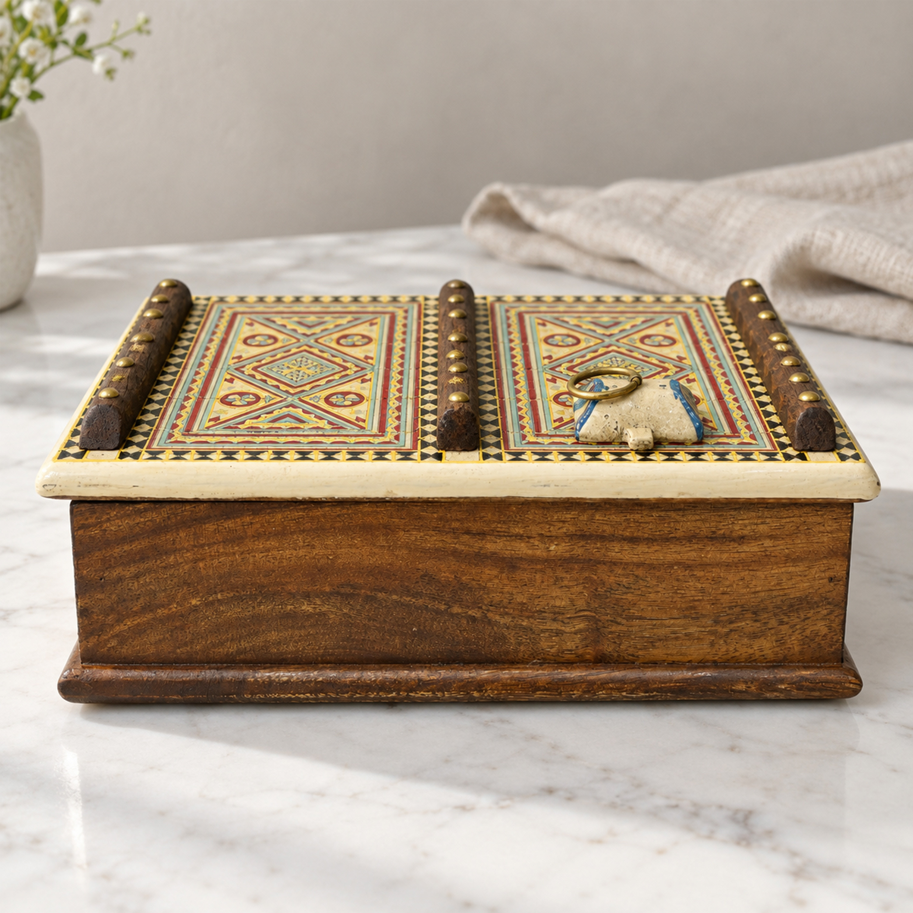 Crafted By Lifestyle Mango Wood Storage Box With Ivory Mosaic Lid-household-storage-jewelleryorganizing-jewelleryboxesandstands-image-1