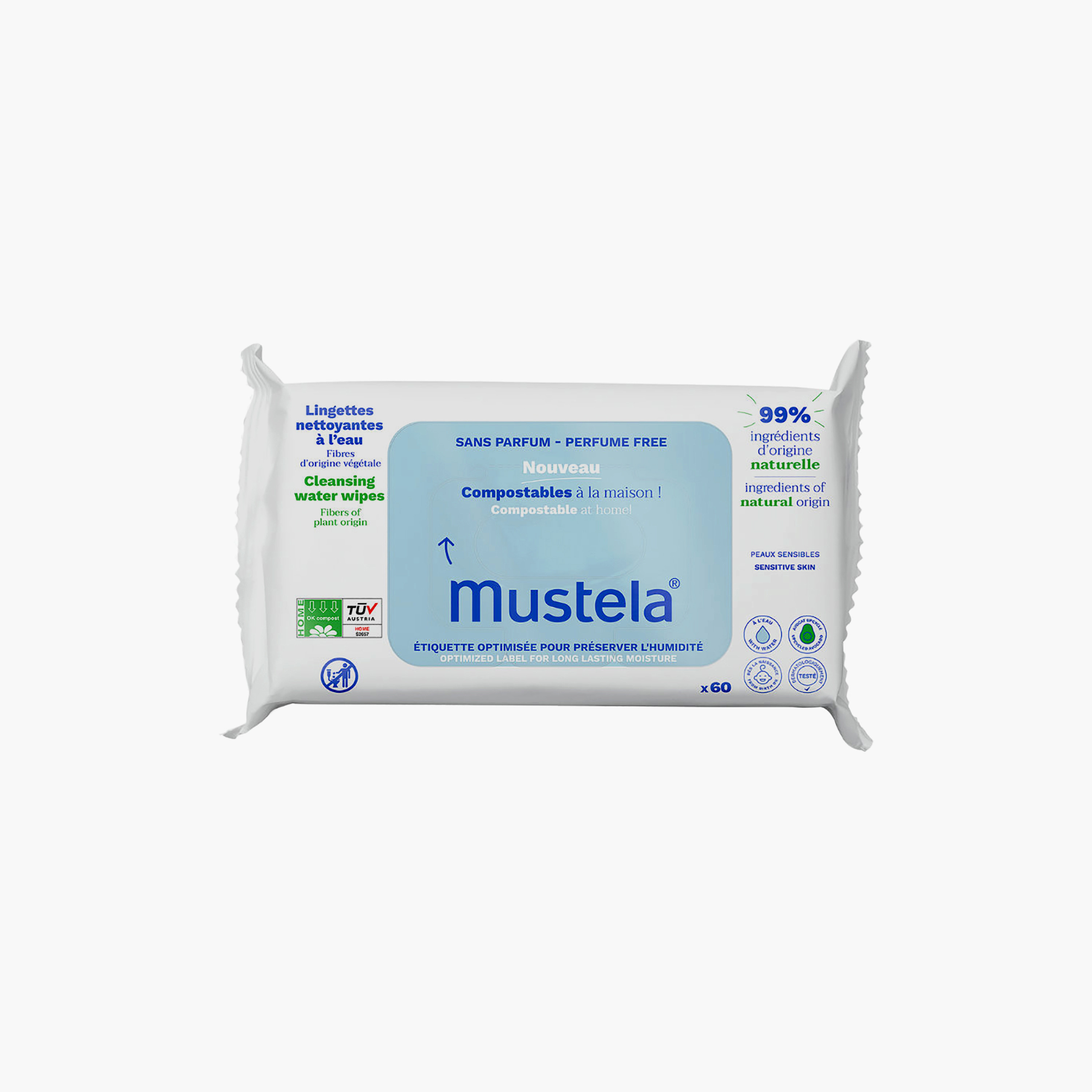 مناديل مبللة منظفة بالماء 60 قطعة من موستيلا-baby-bathandcare-wipes-image-1