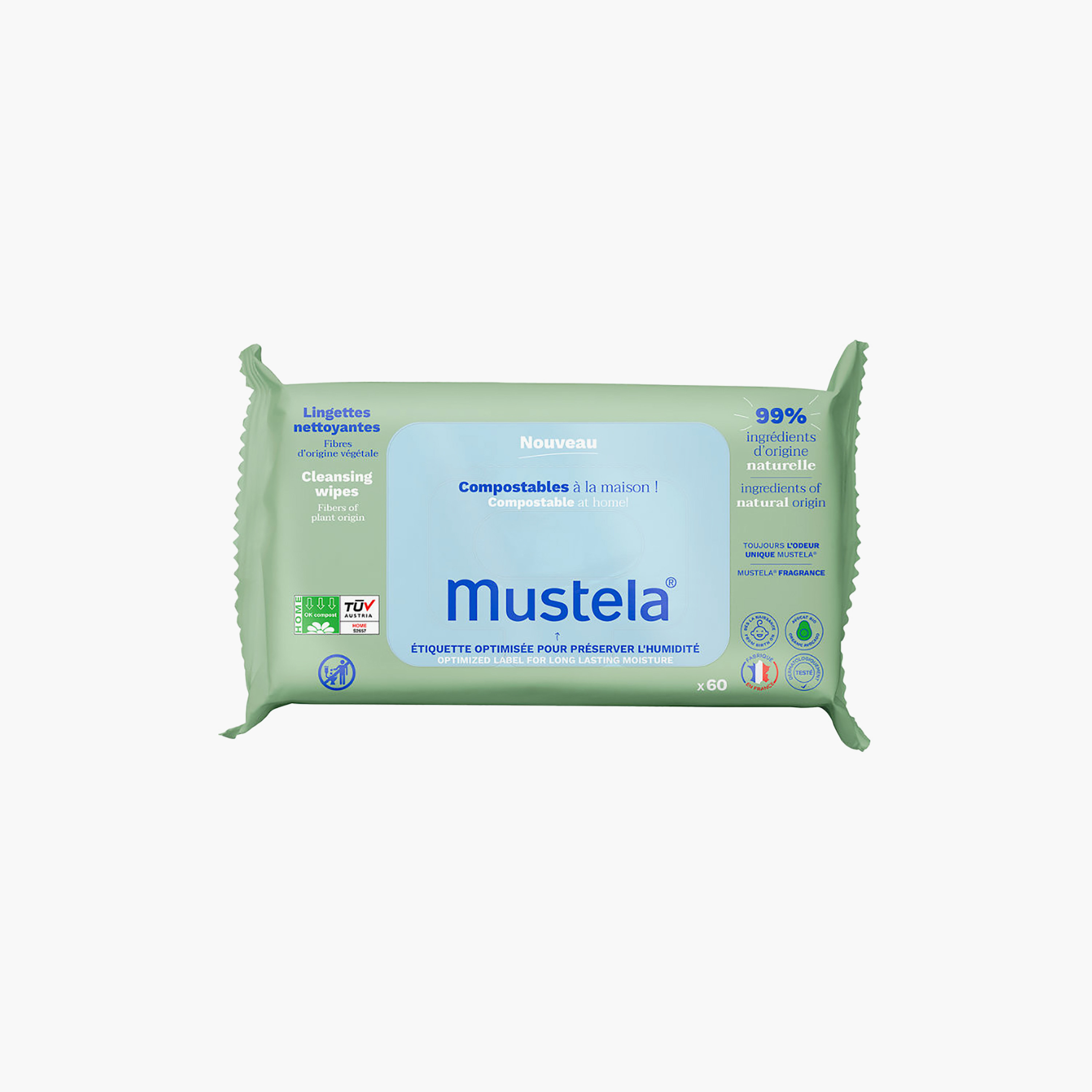 مناديل مبللة منظفة بالماء 60 قطعة من موستيلا-baby-bathandcare-wipes-image-1