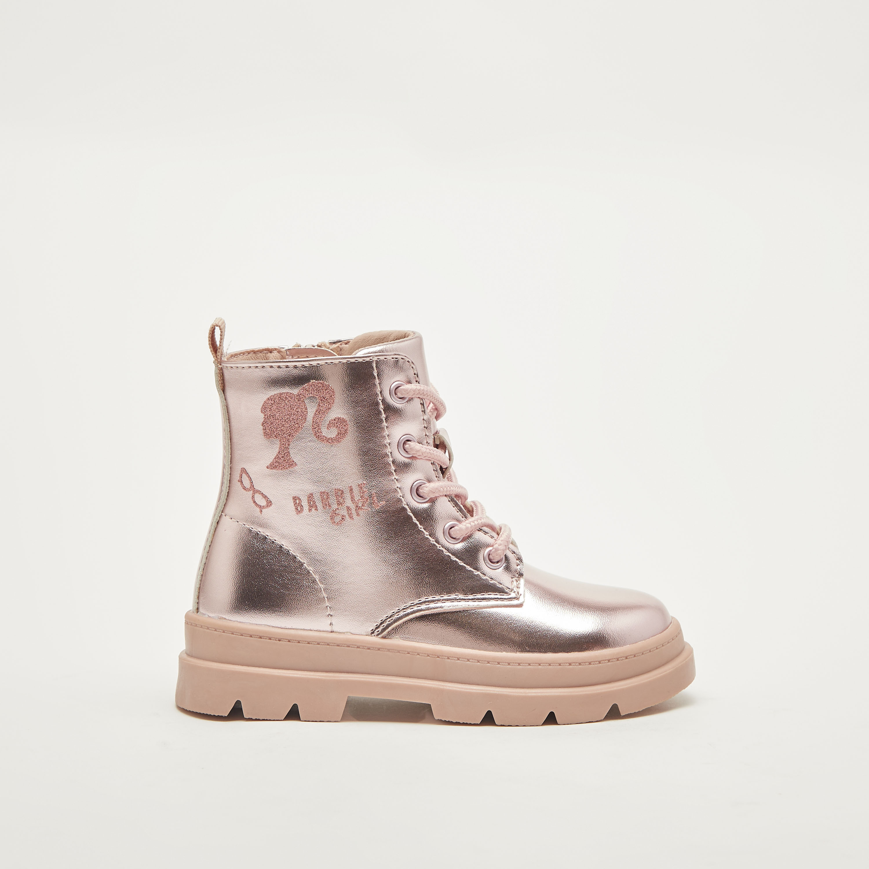Barbie Printed Ankle Boots with Lace-Up Closure-girls-shoes-boots-image-3