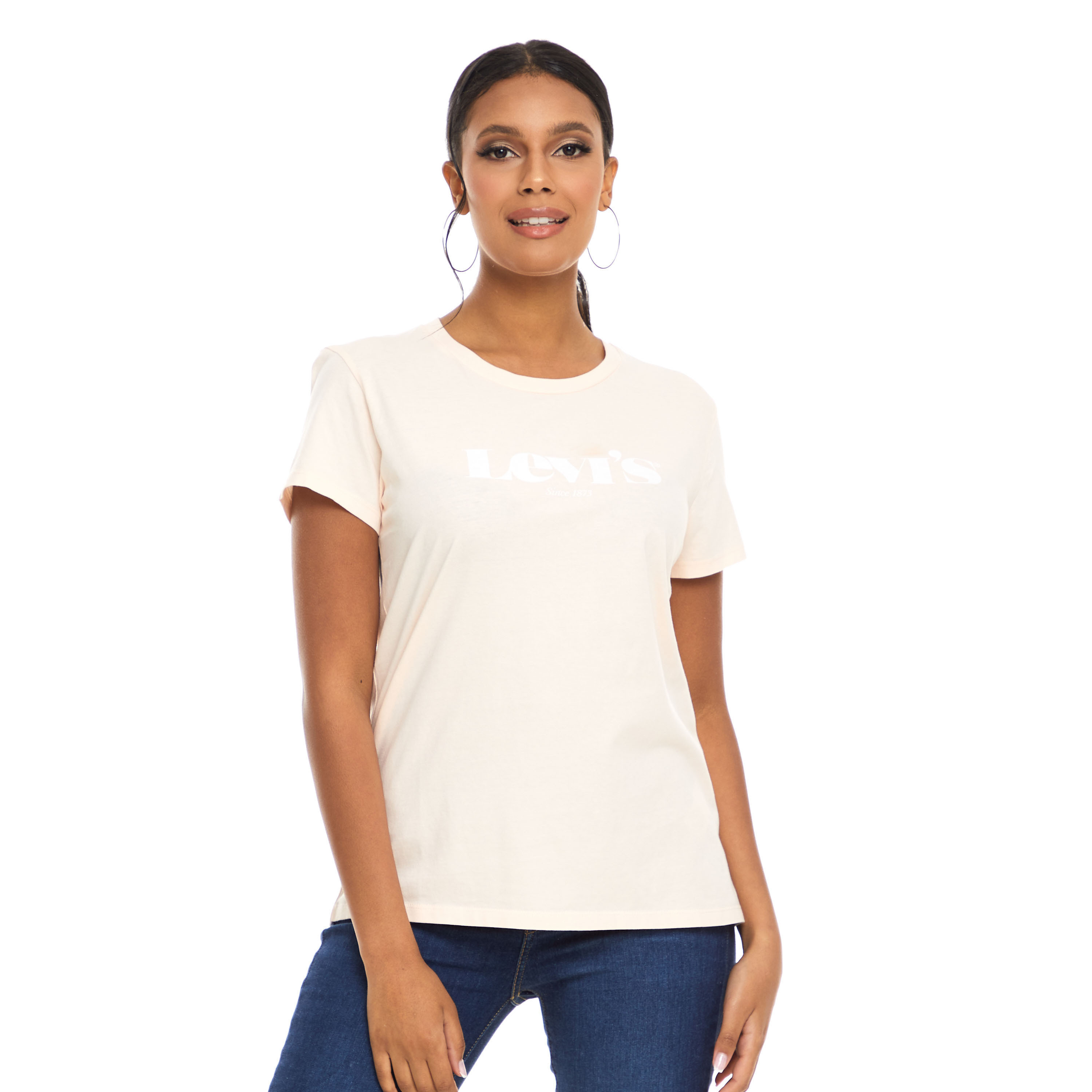 Levi's Women Ivory Logo Crew Neck Short Sleeves T-shirt-women-clothing-tshirts-image-1